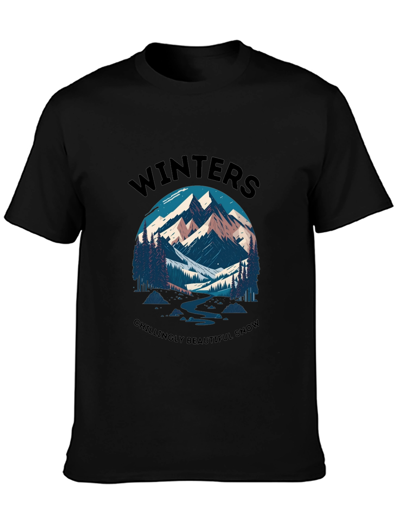 Black Winter Mountain Scene Graphic Tee view 3