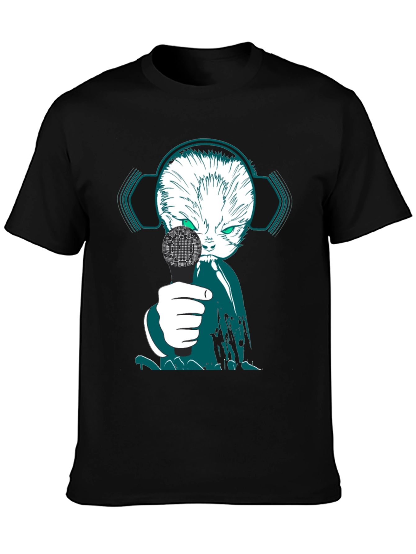 Black Cyber Cat DJ Graphic Tee - Unique Streetwear view 3