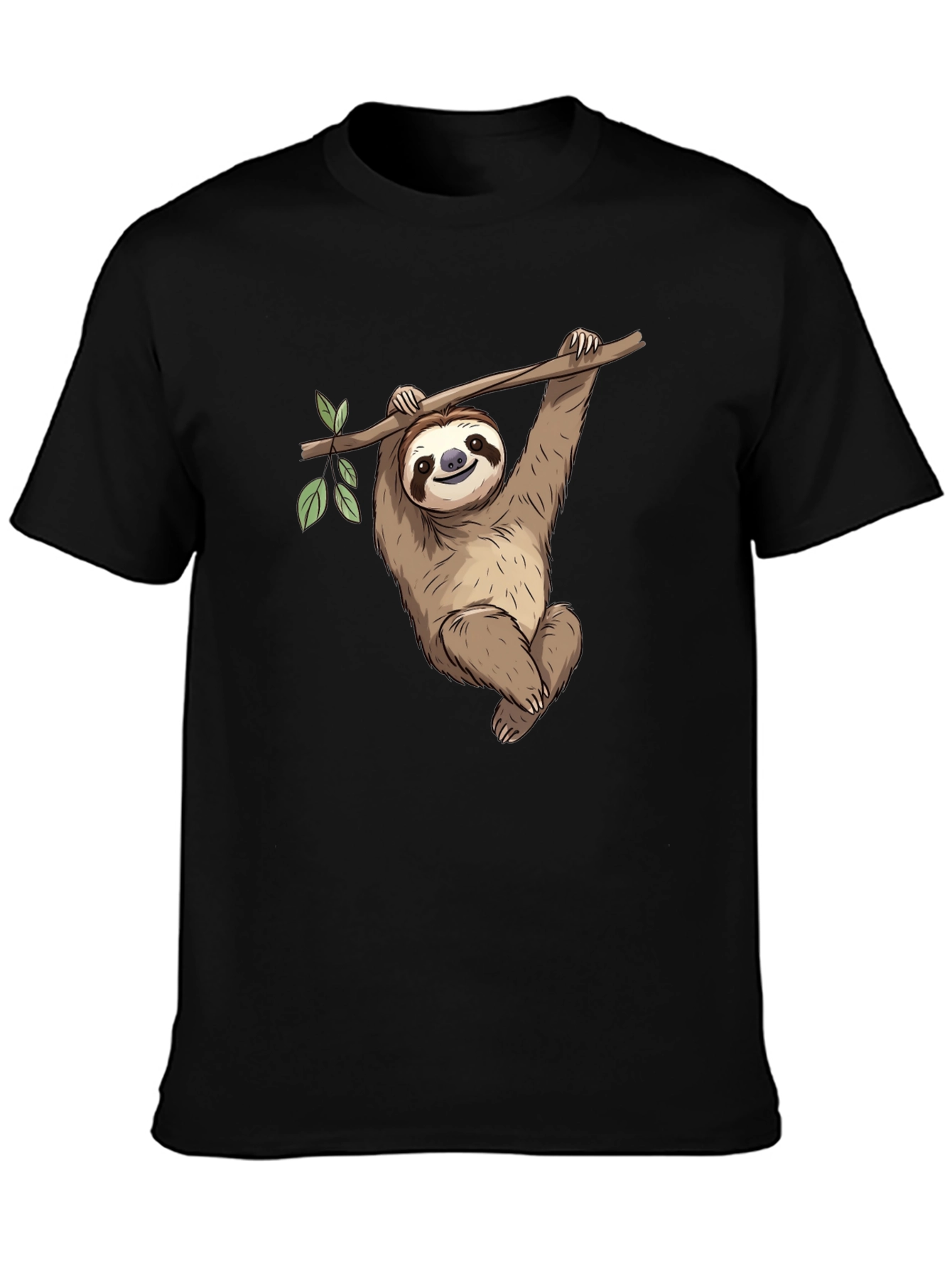 Black Cute Sloth Hanging on Tree T-Shirt view 3
