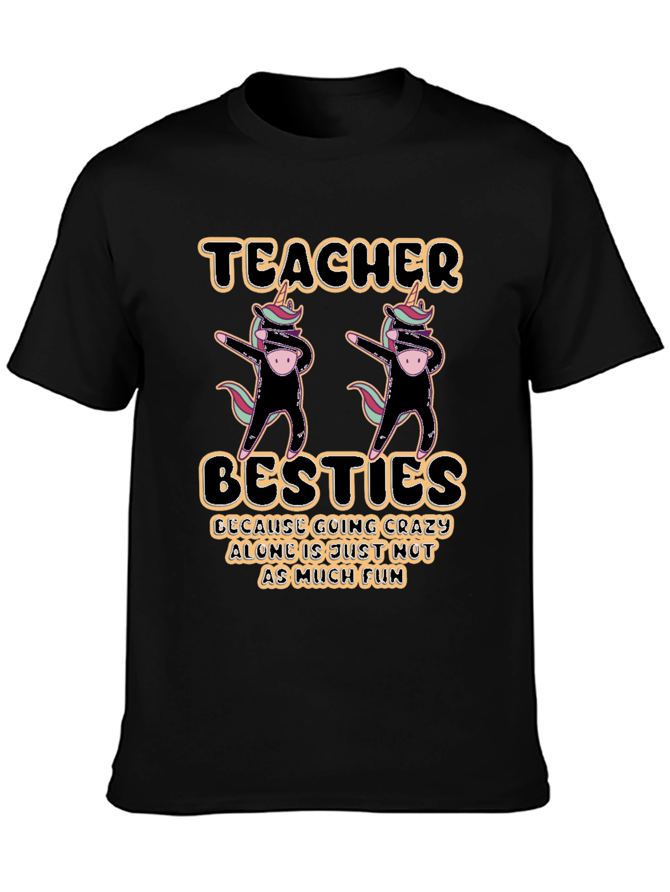 Black Teacher Besties Unicorn Dabbing Graphic T-Shirt view 3