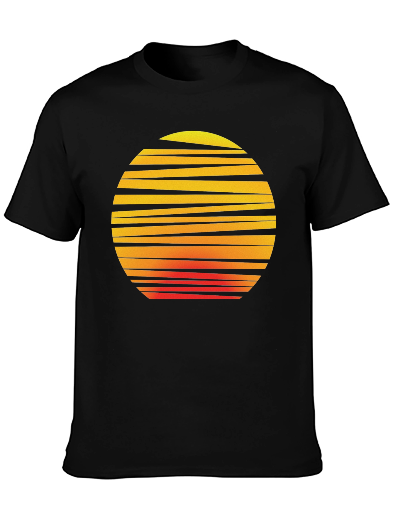 Black Retro Sunset Graphic Tee - Black Cotton T-Shirt view 3