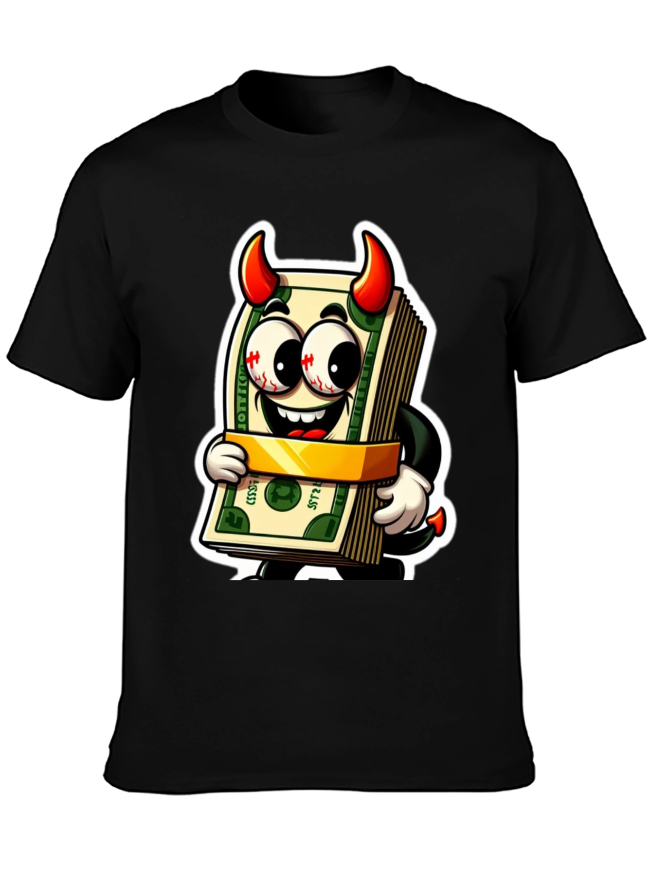 Black Money Devil Graphic Tee - Cartoon Cash Shirt view 3