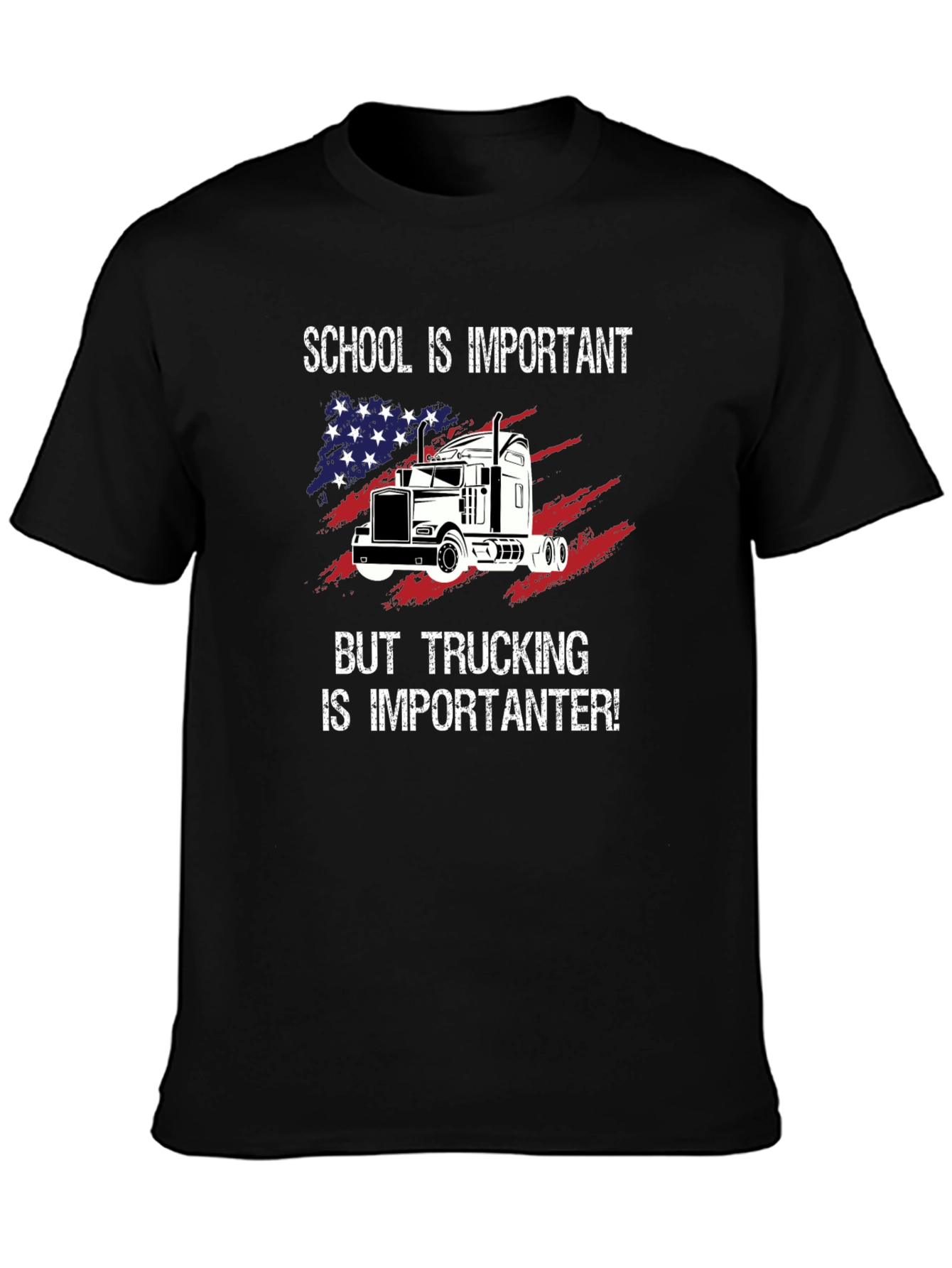 Black Trucker T-Shirt: School vs. Trucking Humor Tee view 3