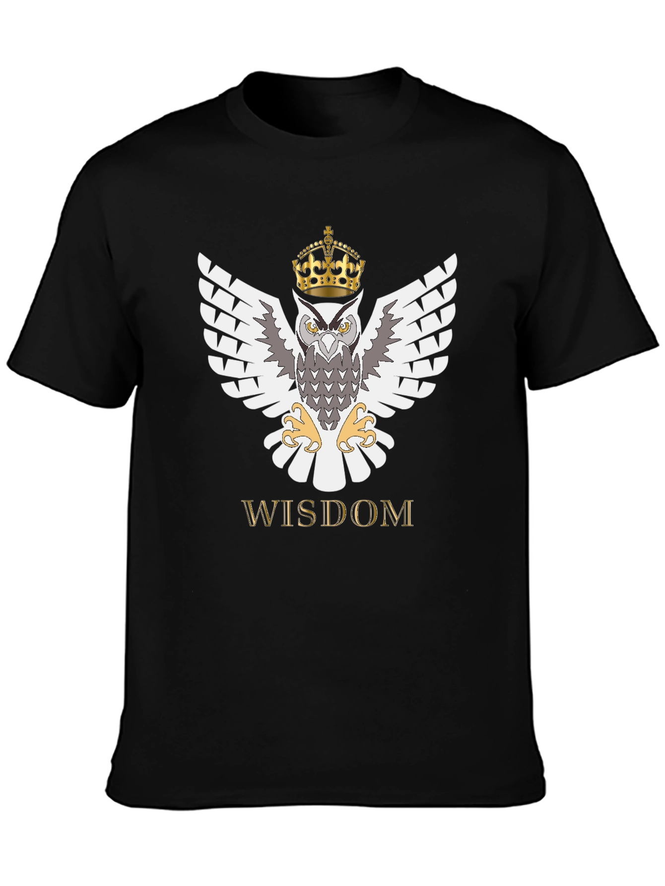 Black Wisdom Owl King Crown T-Shirt - Black view 3
