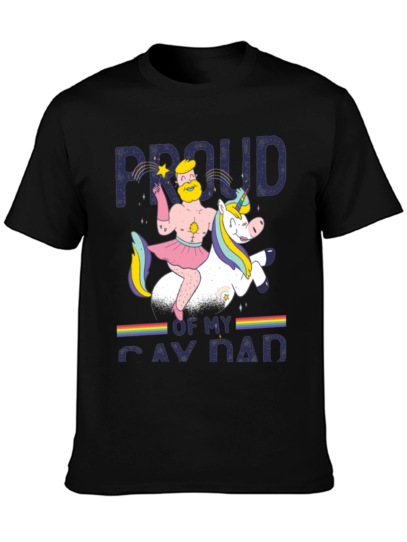 Black Proud Gay Dad T-Shirt - Rainbow Unicorn Dad Pride Tee view 3