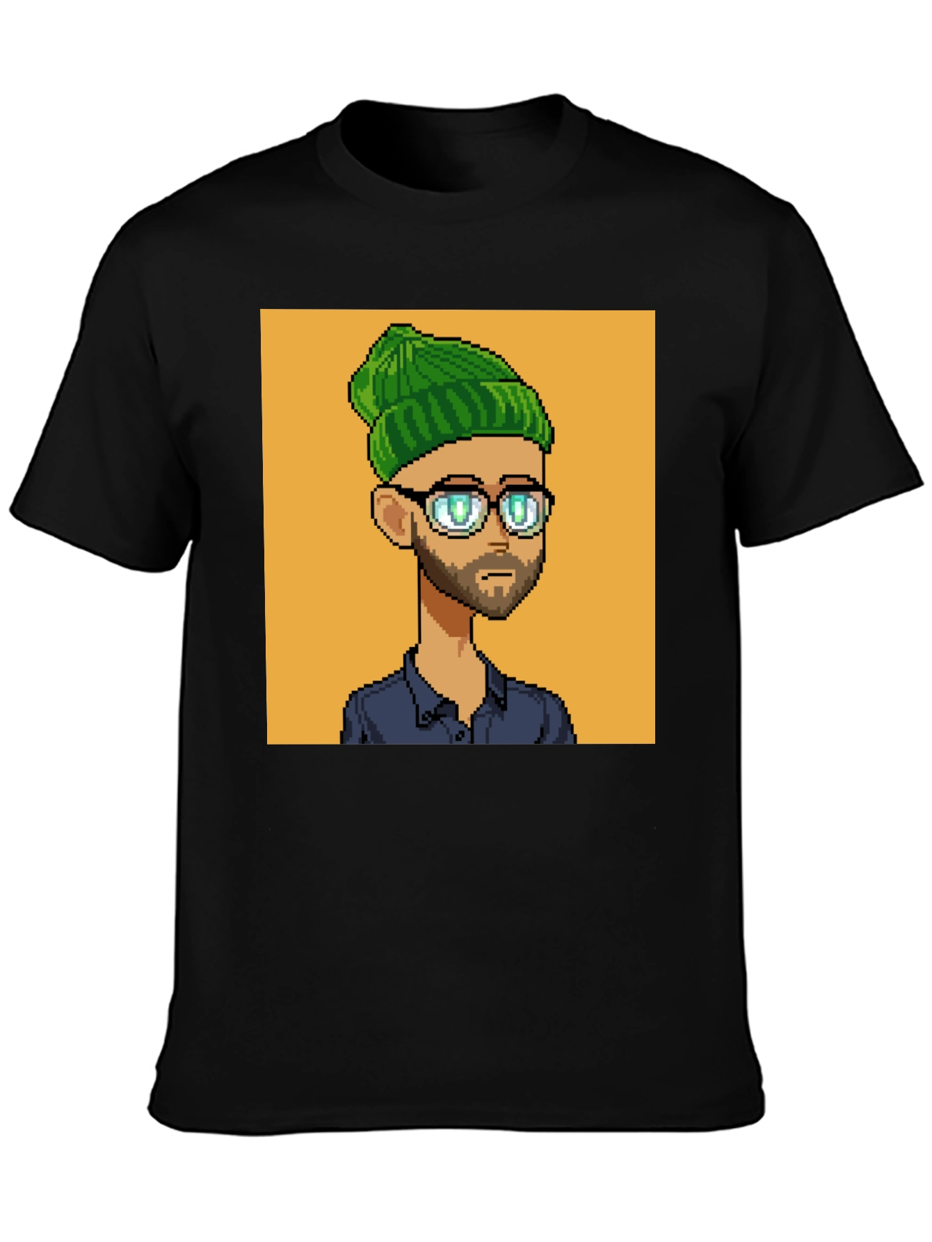 Black Pixel Art Portrait Black T-Shirt view 3