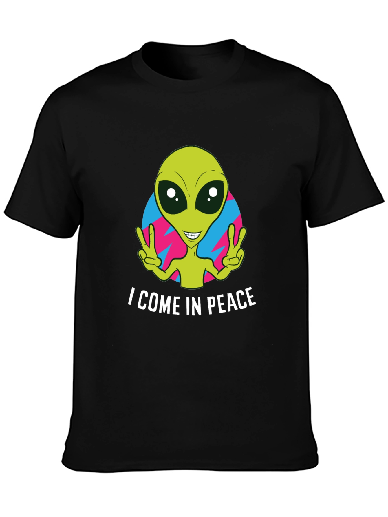 Black Peace Alien Graphic T-Shirt - Black, Short Sleeve view 3