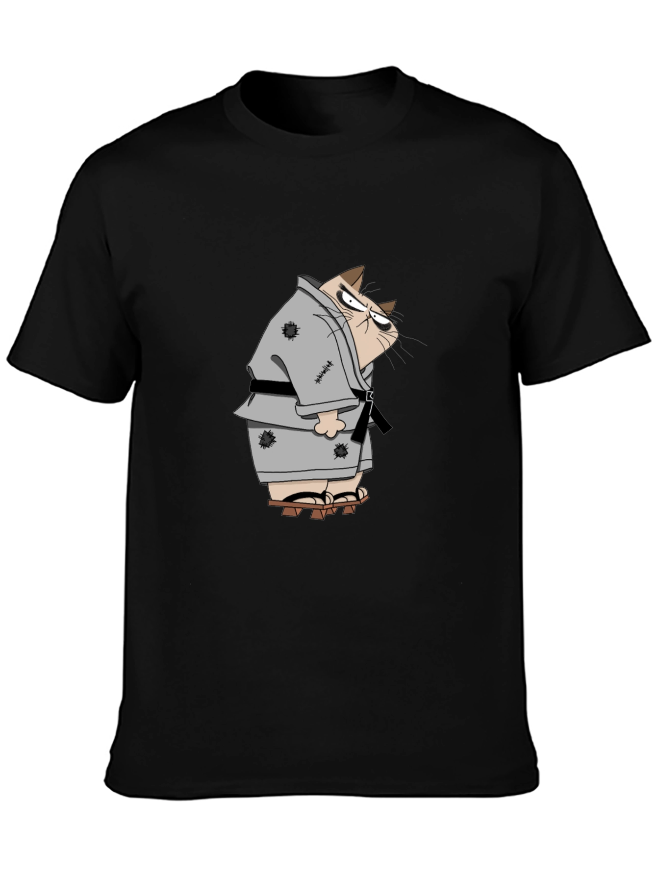 Black Grumpy Karate Cat T-Shirt view 3