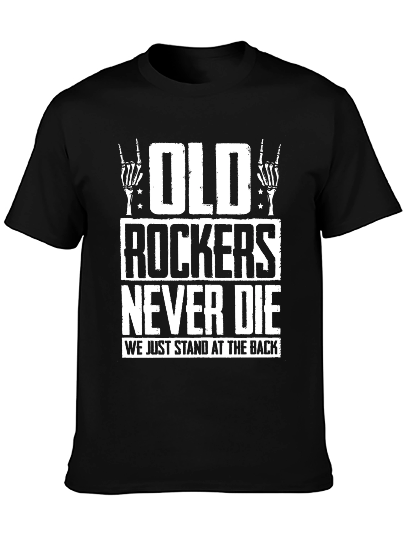 Black Old Rockers Never Die Graphic T-Shirt view 3
