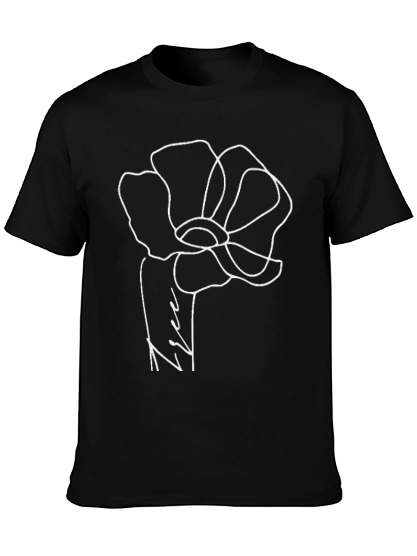 Black Minimalist Flower Graphic Black T-Shirt view 3