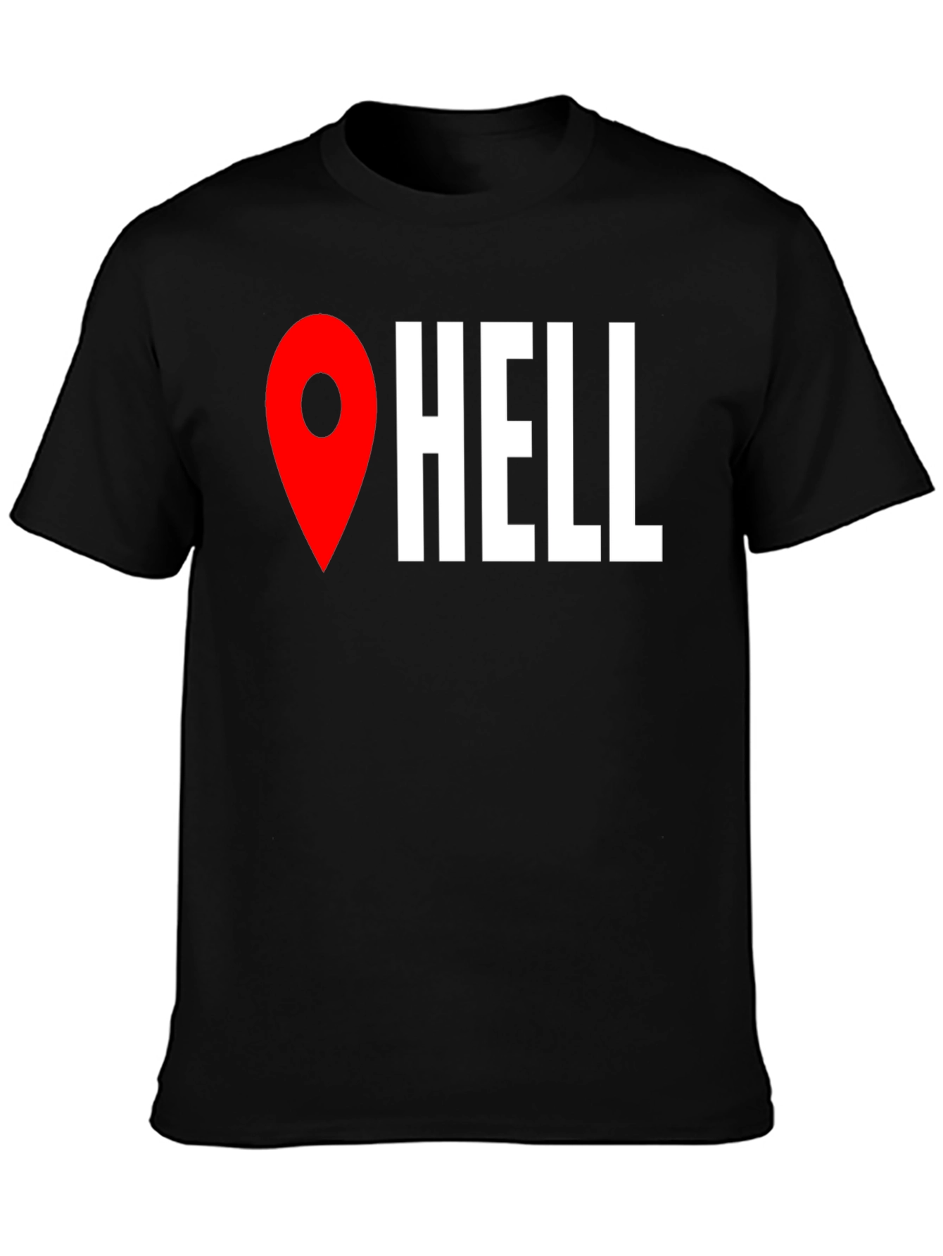 Black Funny Hell Location Pin T-Shirt view 3