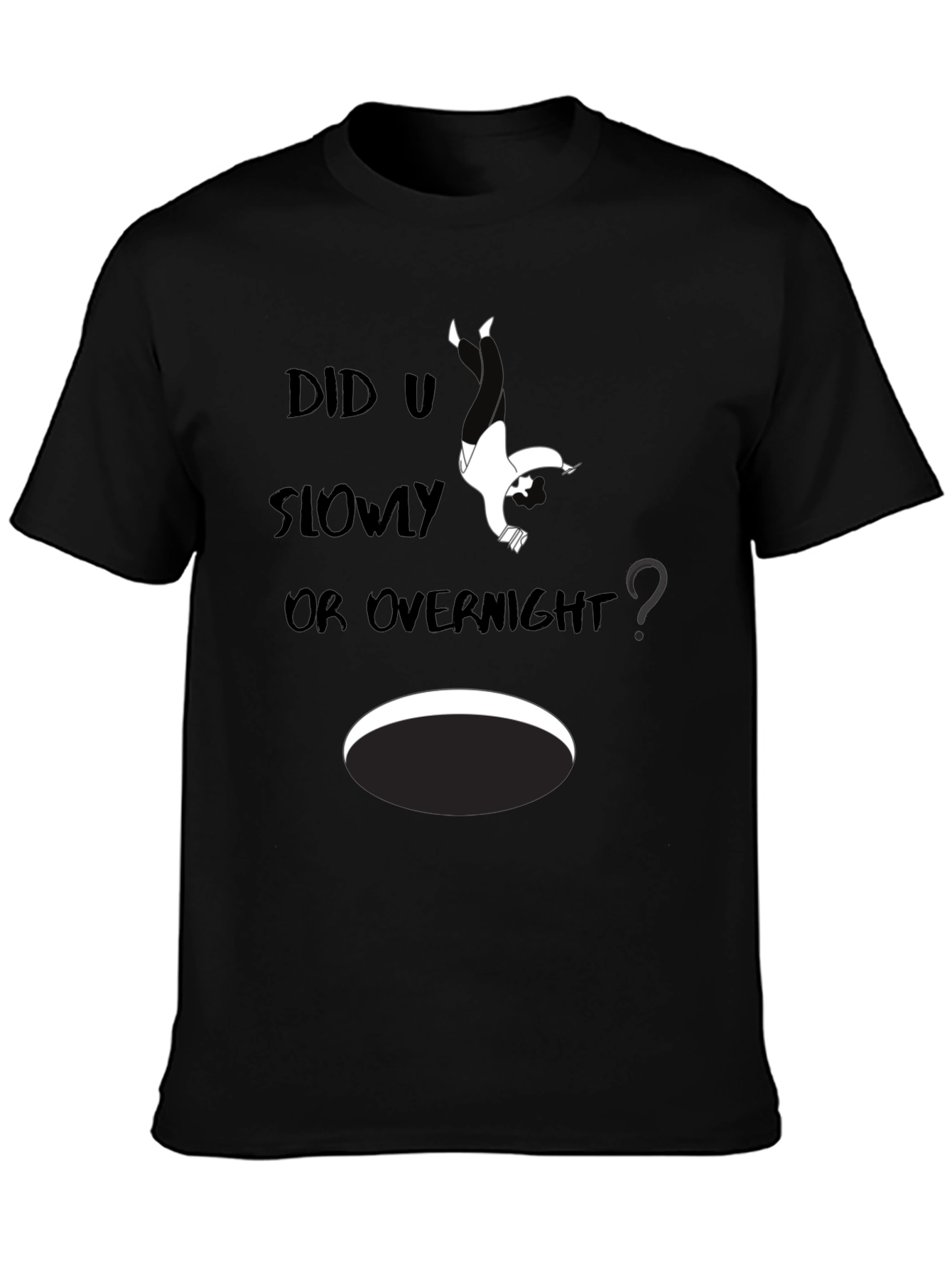 Black Humorous 'Did U Slowly Or Overnight' Graphic Tee view 3