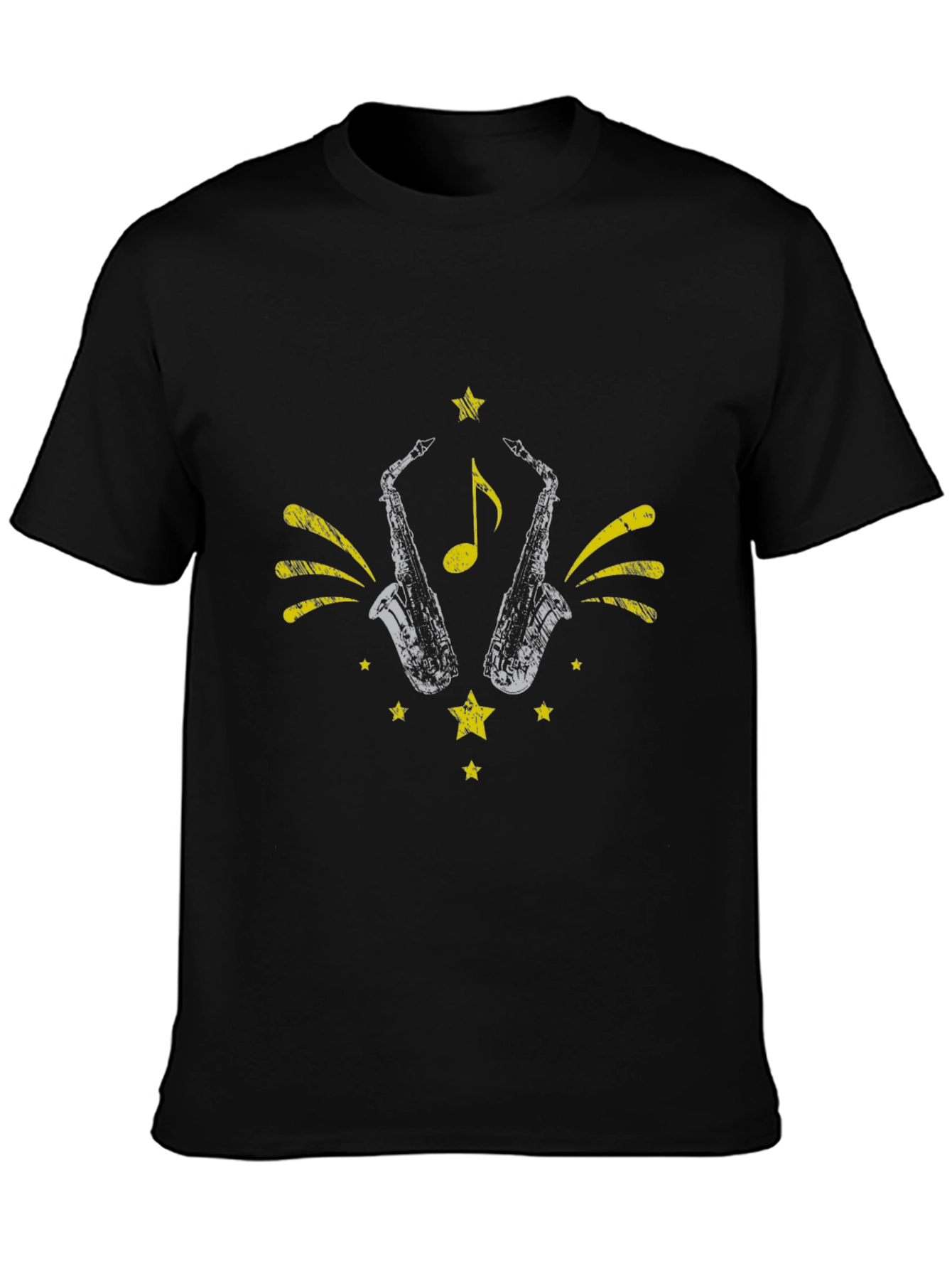 Black Stylish Black Saxophone Graphic Tee view 3