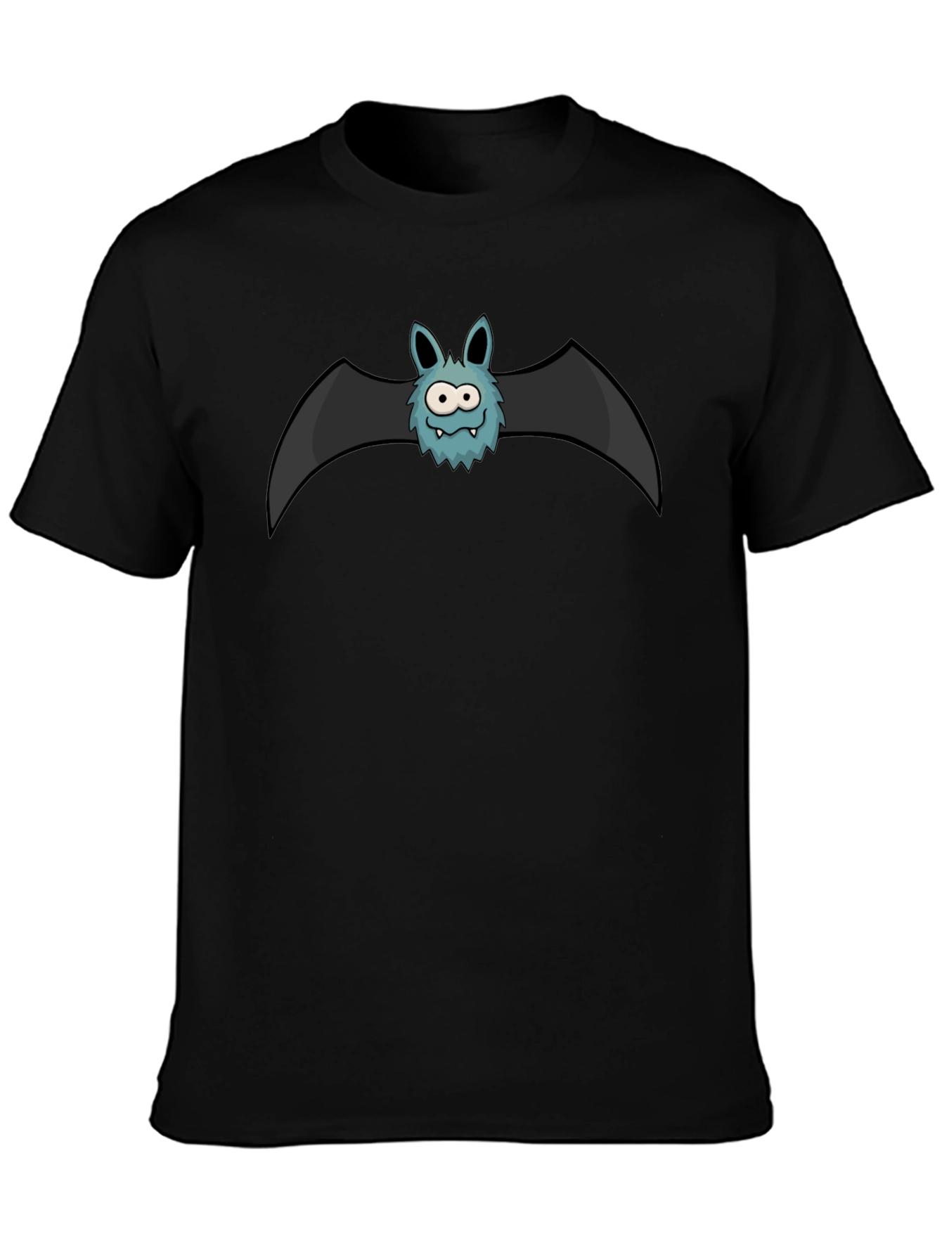 Black Cartoon Bat Graphic Tee - Black Cotton Shirt view 3