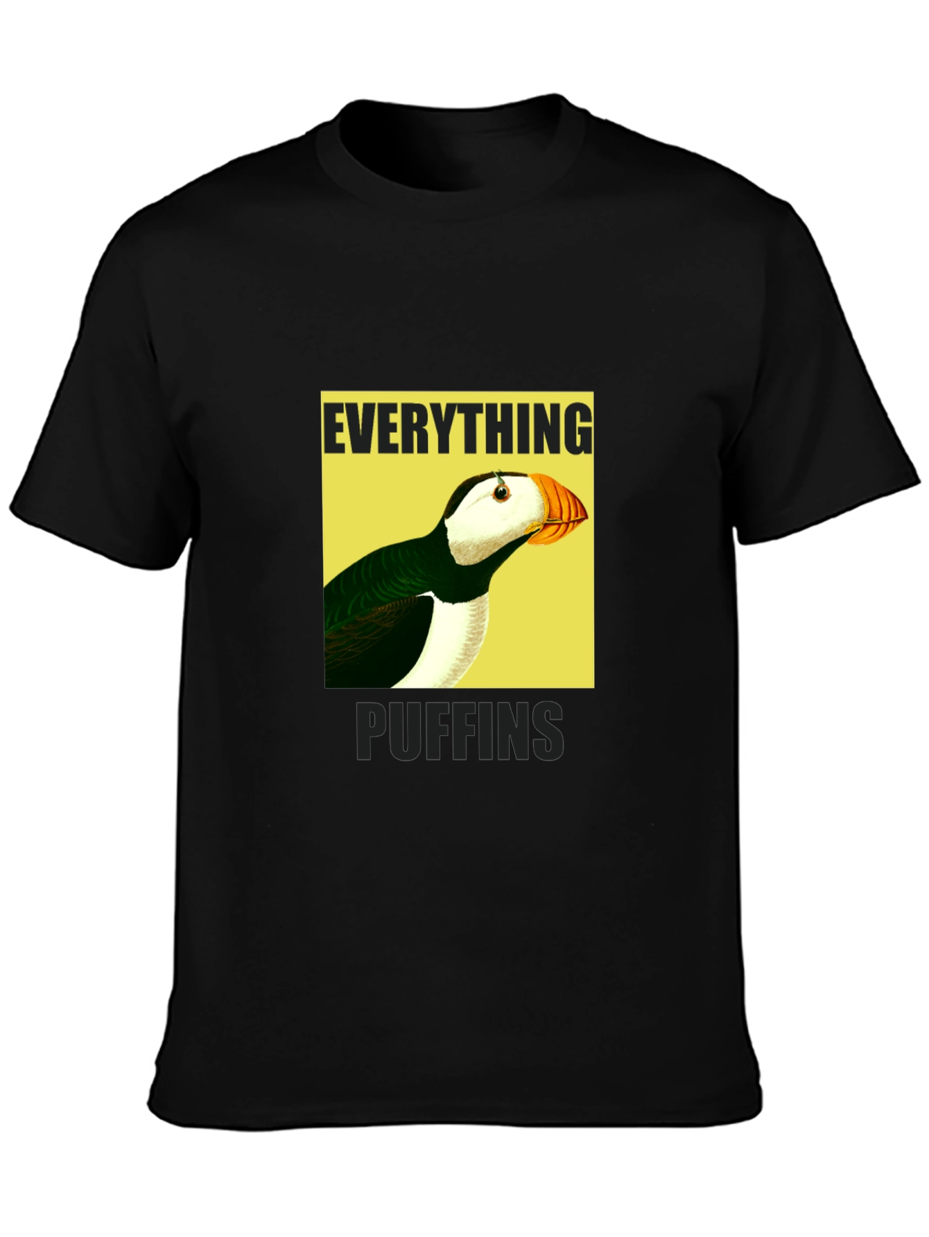 Black Everything Puffin Graphic Tee - Black Cotton T-Shirt view 3