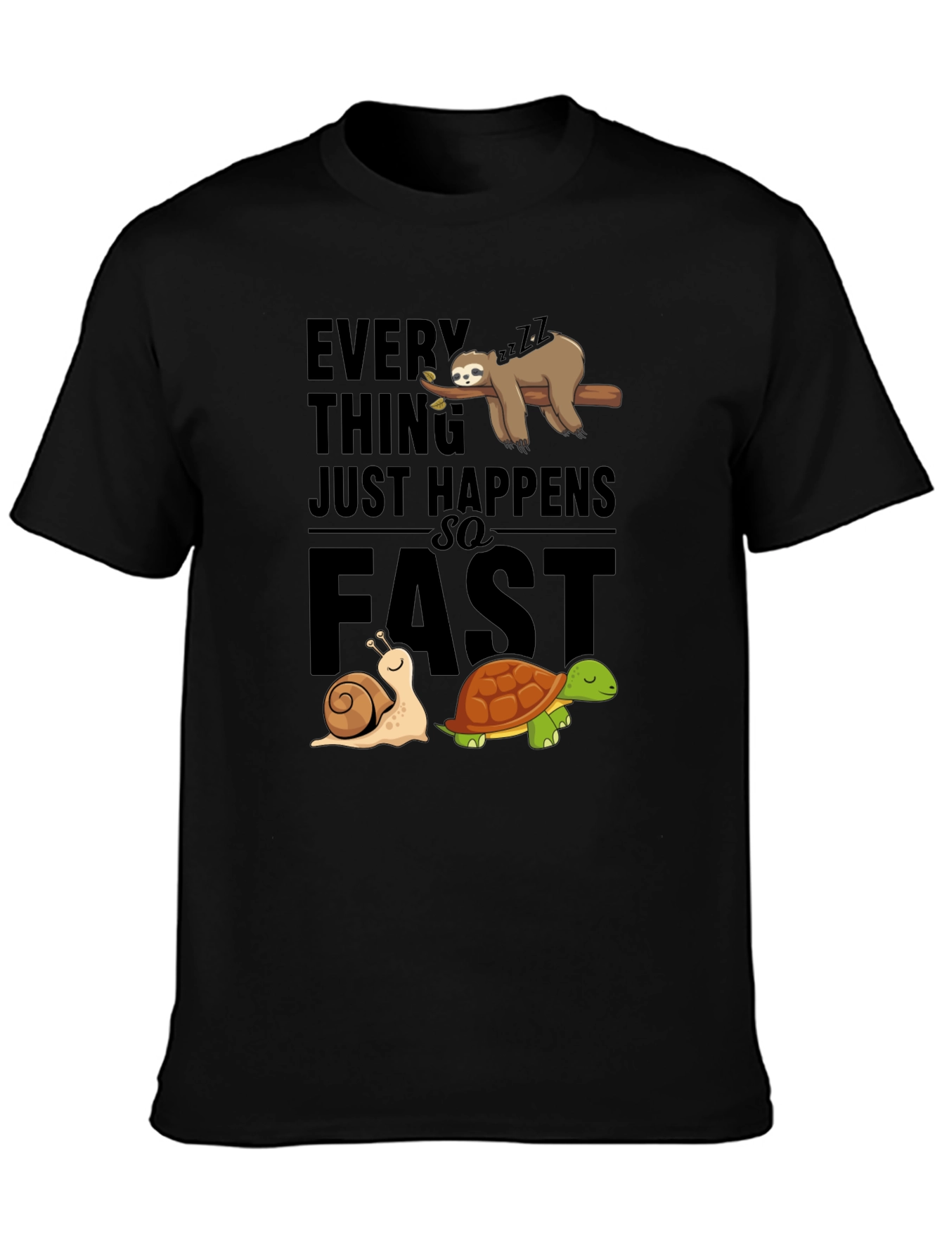 Black Funny Sloth Snail Turtle Graphic T-Shirt view 3