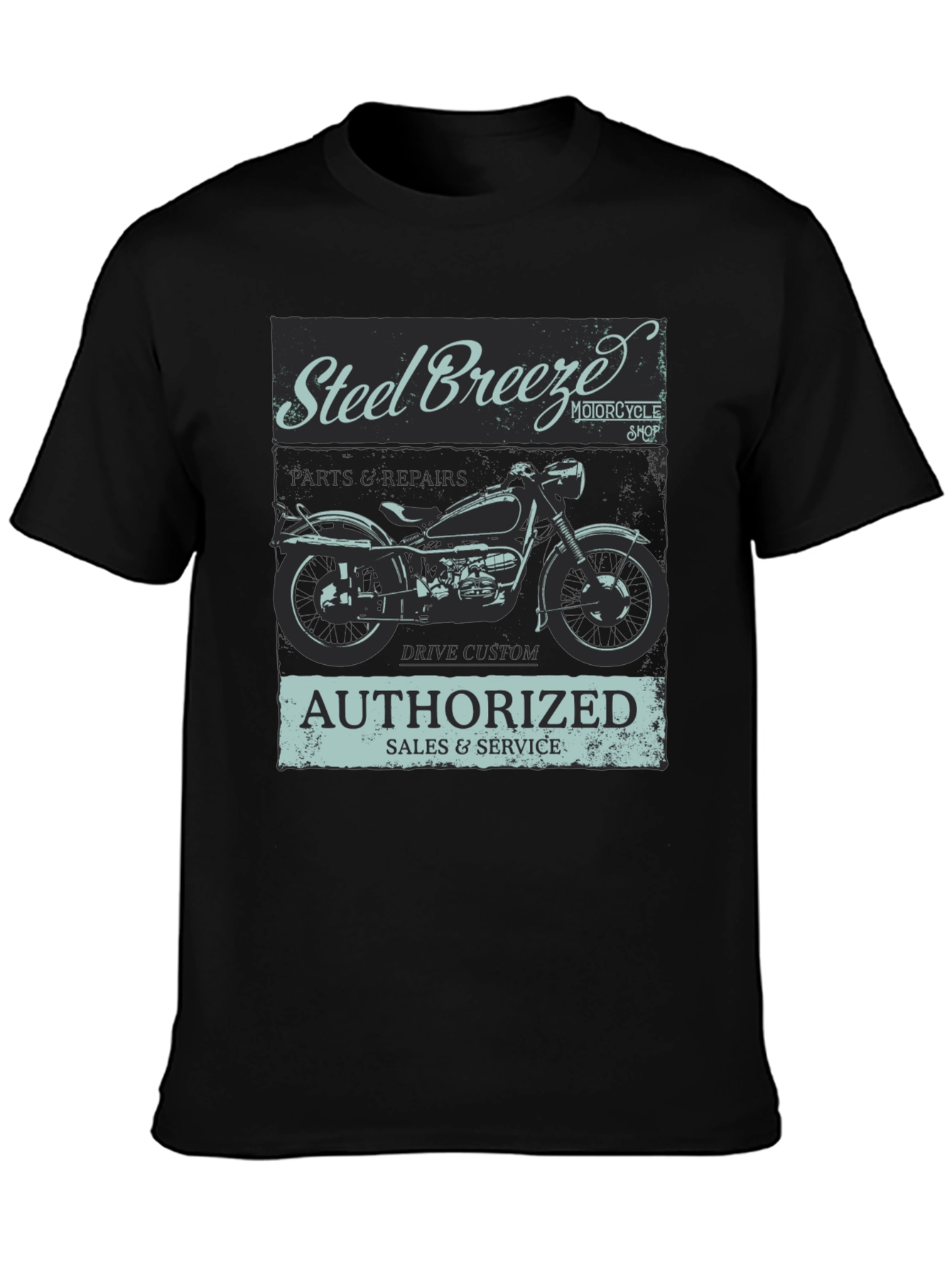 Black Steel Breeze Motorcycle T-Shirt - Vintage Style view 3