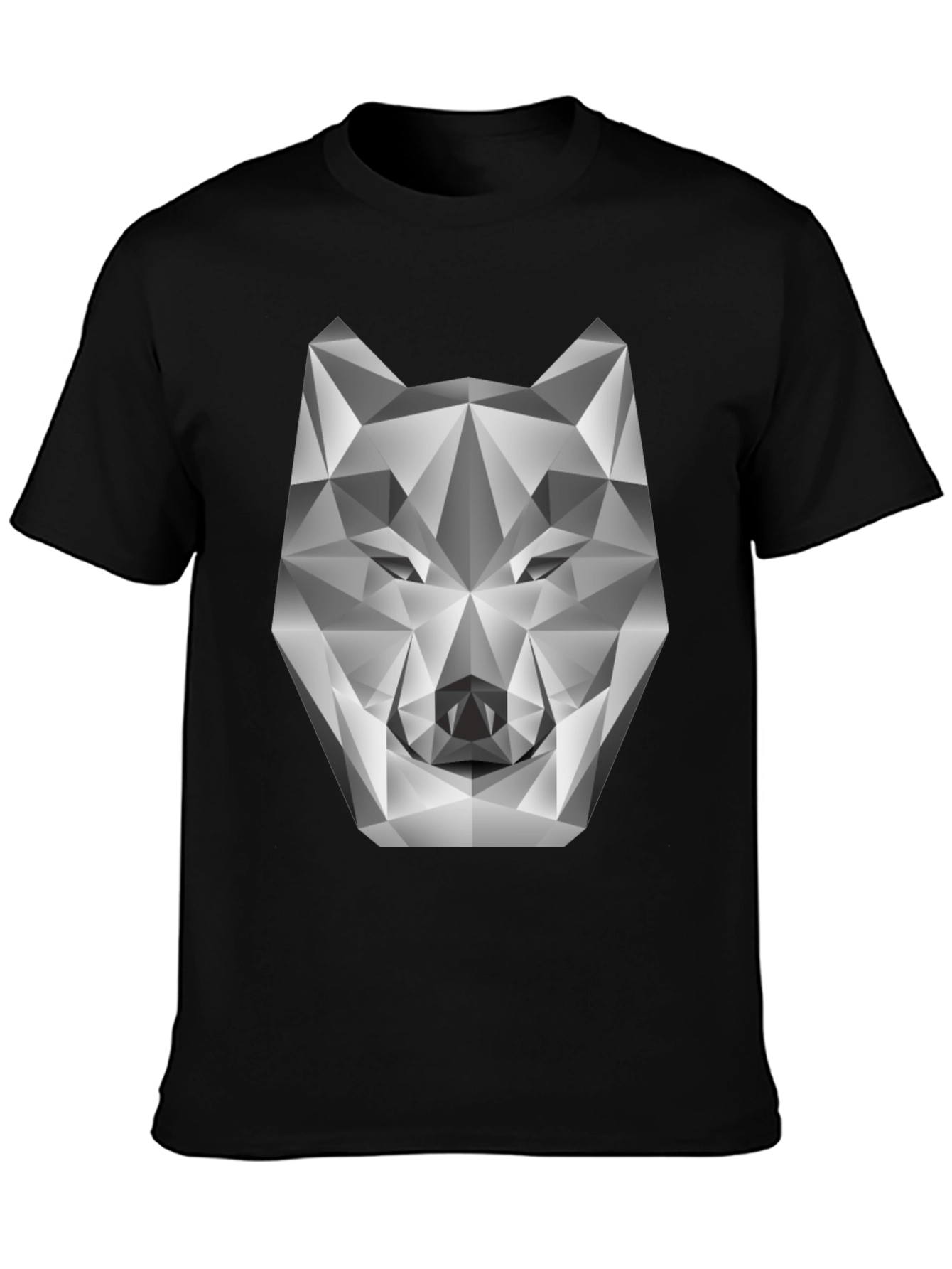 Black Geometric Wolf Head Graphic Tee - Modern Style view 3