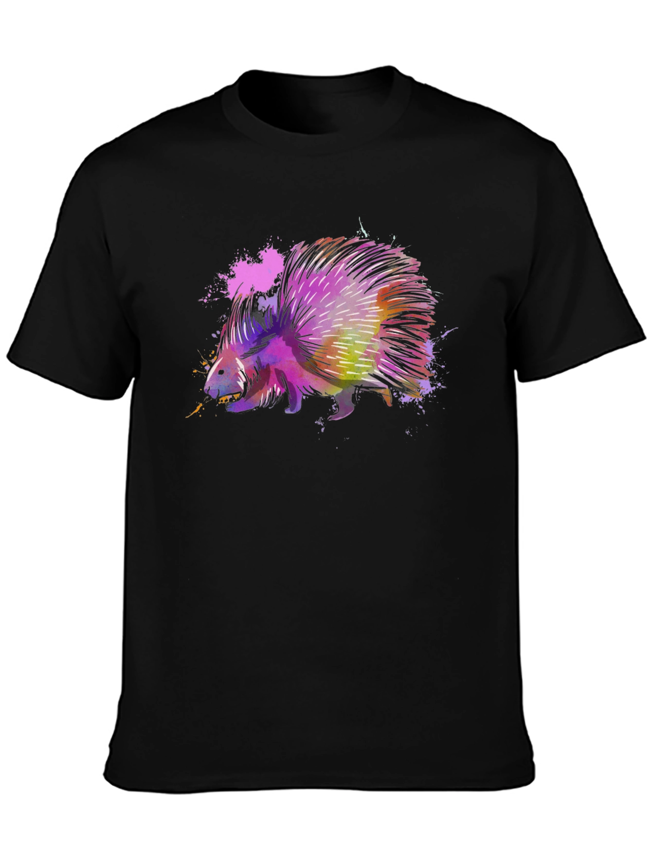 Black Watercolor Porcupine Graphic T-Shirt view 3