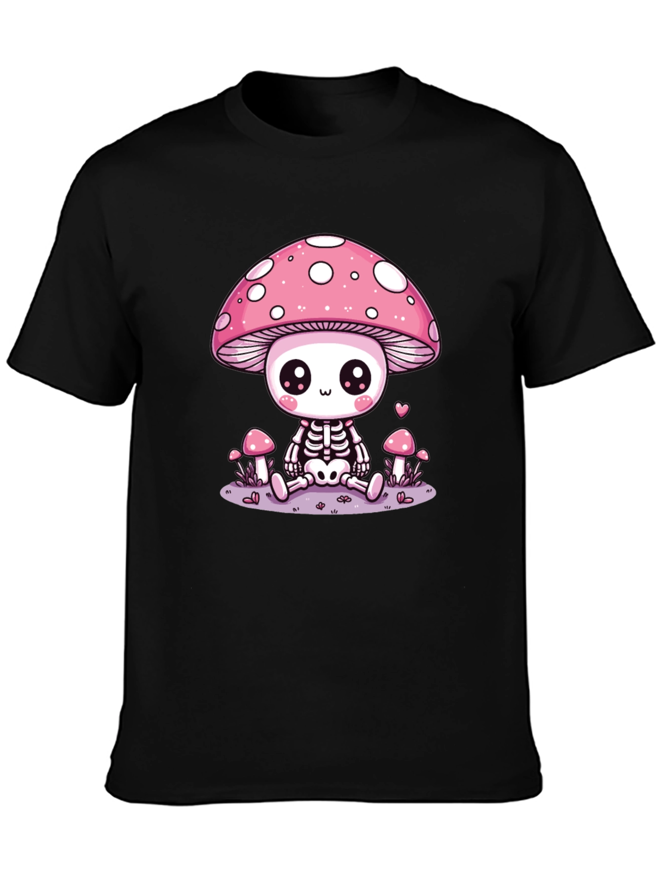 Black Mushroom Skeleton Graphic T-Shirt - Kawaii Aesthetic Tee view 3