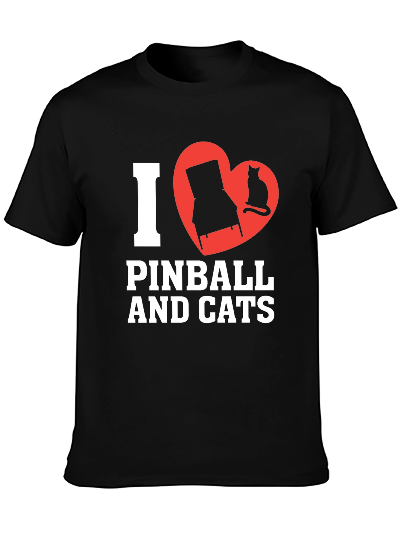 Black I Love Pinball and Cats Graphic T-Shirt view 3
