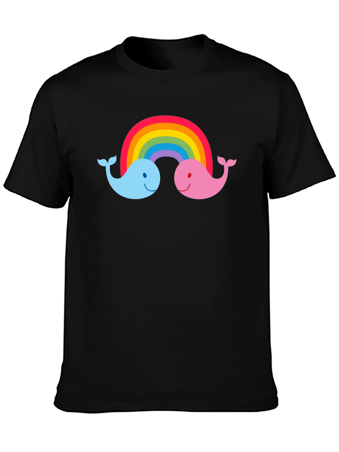 Black Rainbow Whale Graphic Tee - Black Cotton T-Shirt view 3