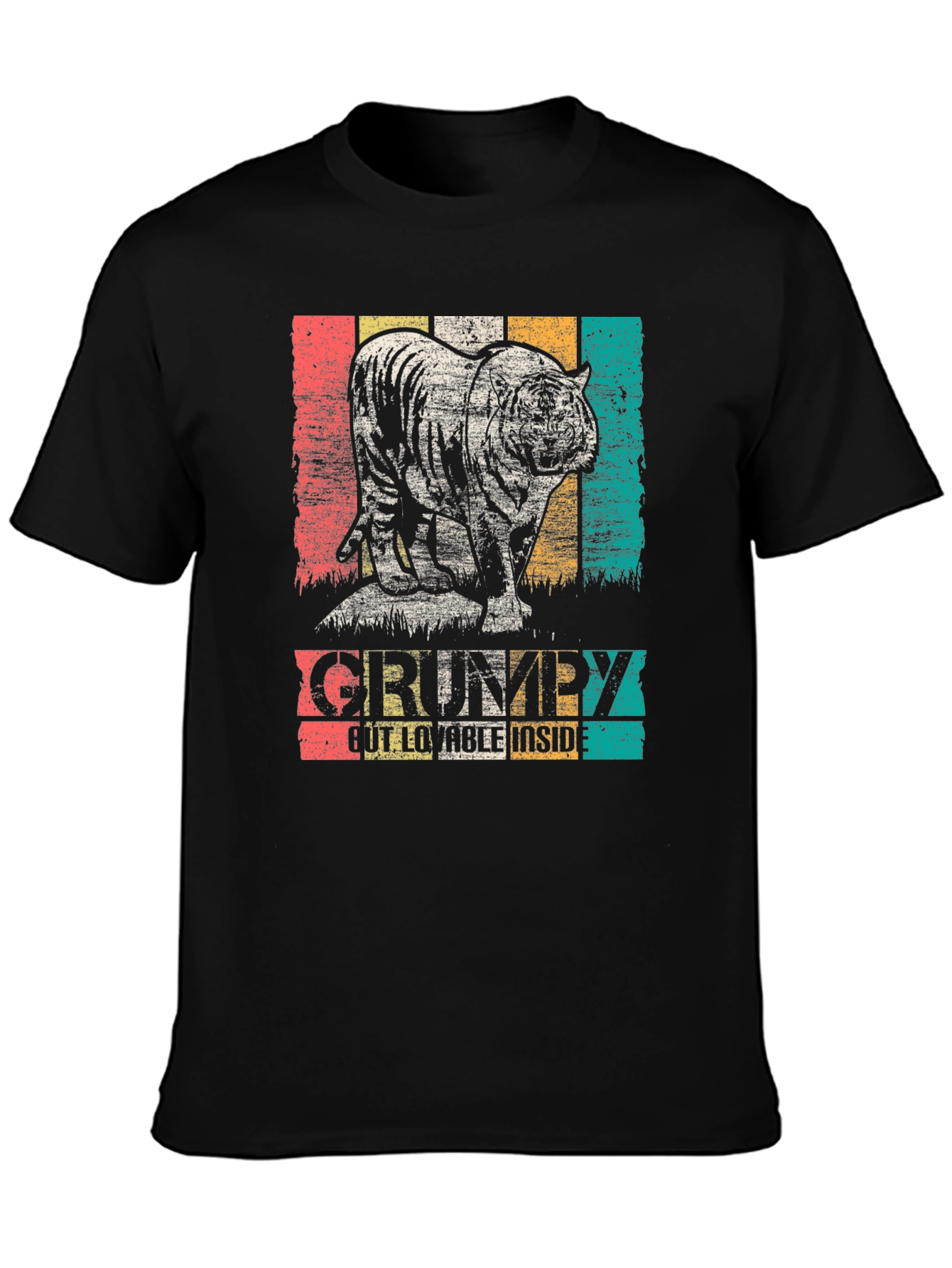 Black Grumpy Tiger Graphic Tee - Black Cotton T-Shirt view 3