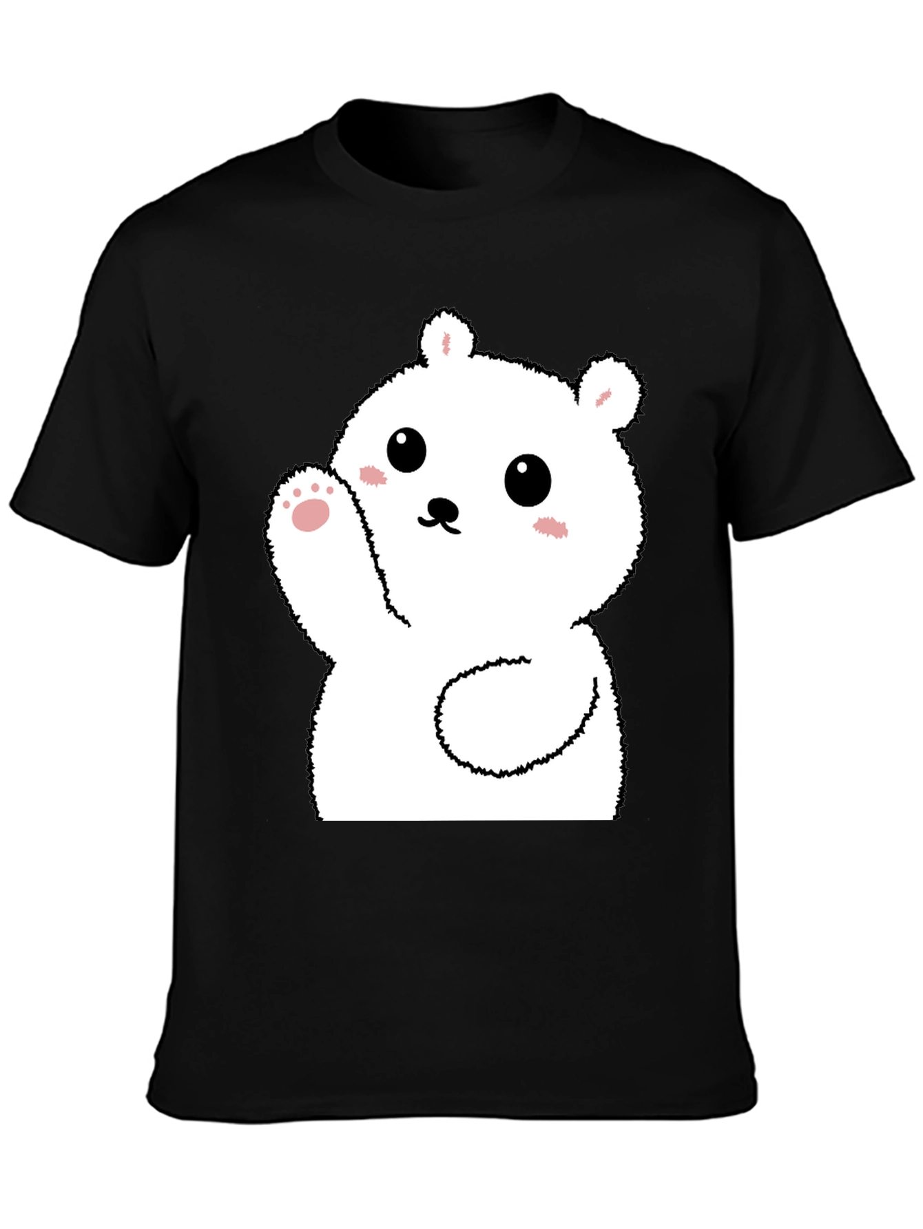 Black Cute Polar Bear Graphic Tee - Soft Black Cotton view 3
