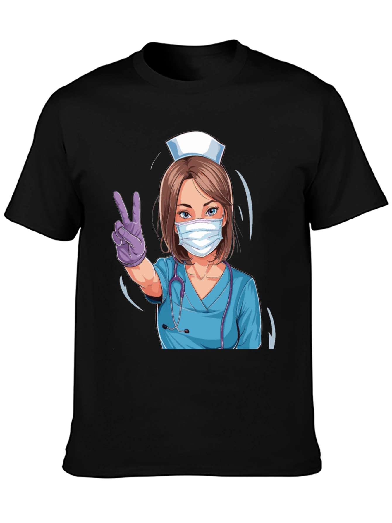 Black Nurse Victory Sign Black T-Shirt view 3