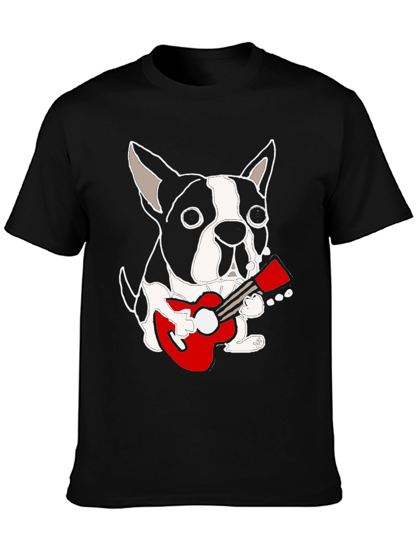Black Dog Playing Guitar Graphic Tee - Black Cotton Casual T-Shirt view 3