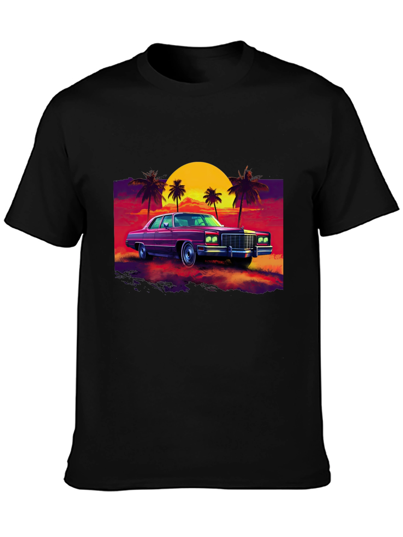 Black Retro Car & Sunset Graphic Tee view 3