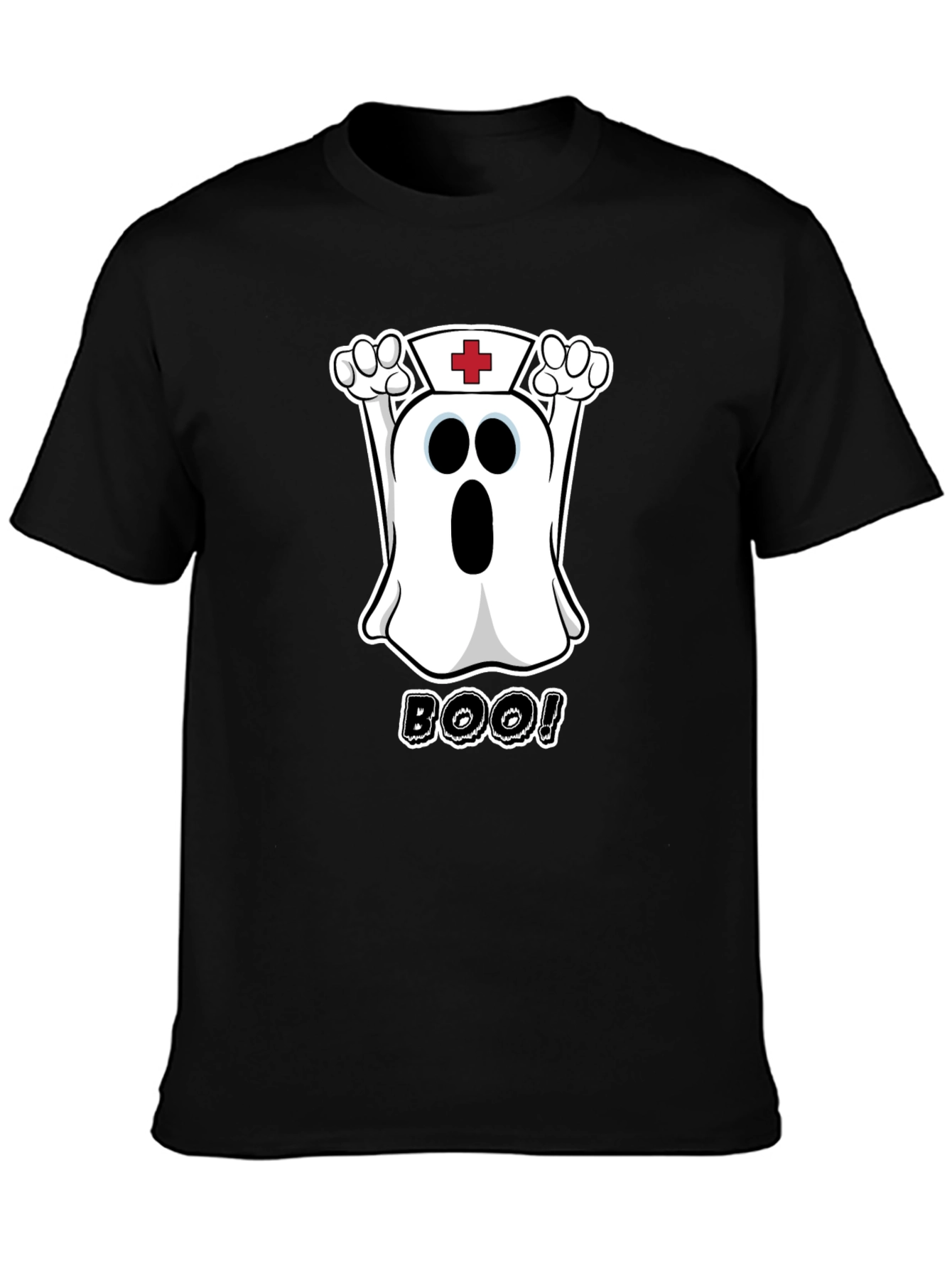 Black Nurse Ghost Boo! Black T-Shirt view 3