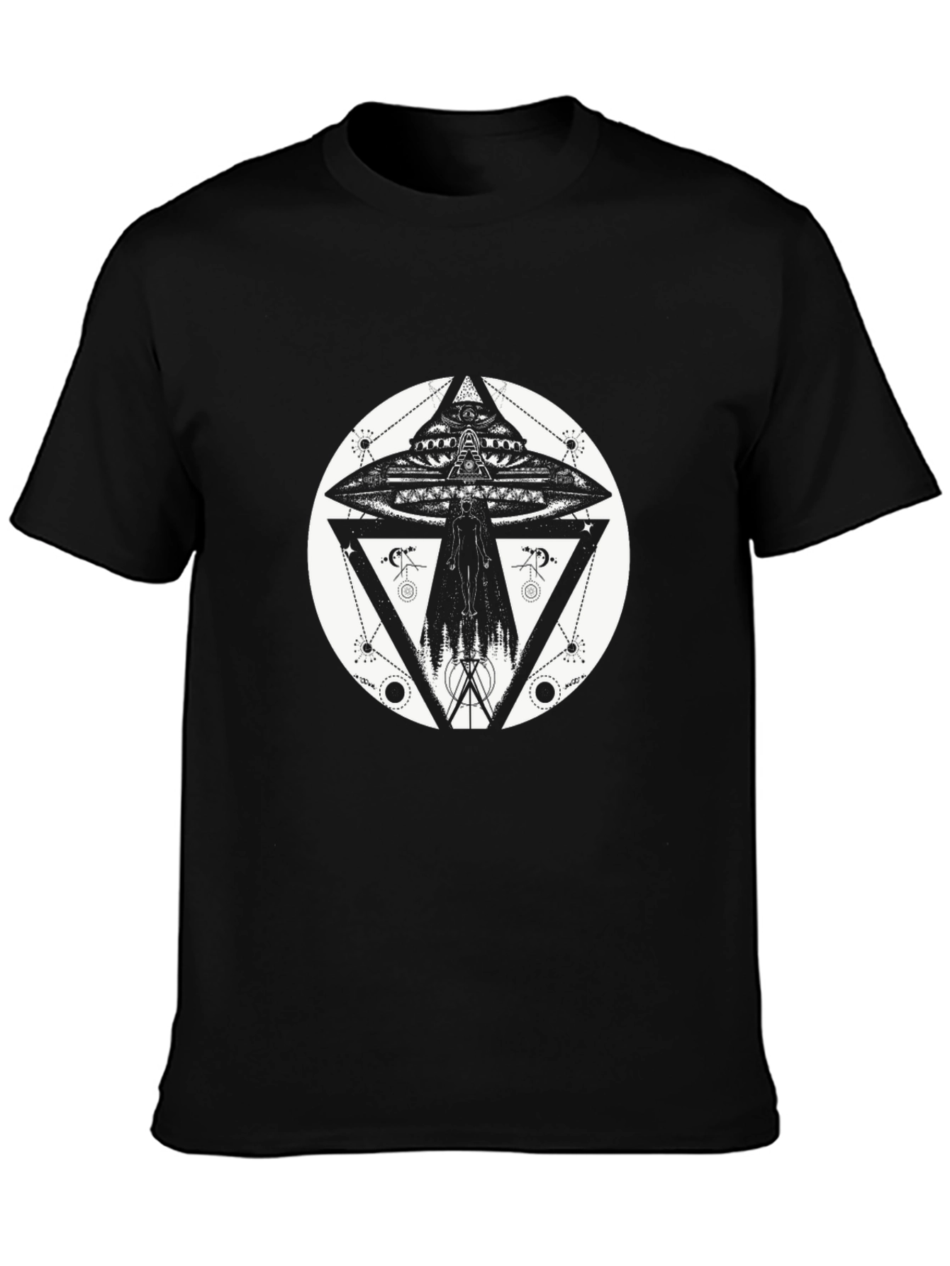 Black UFO Geometric Print Black T-Shirt view 3