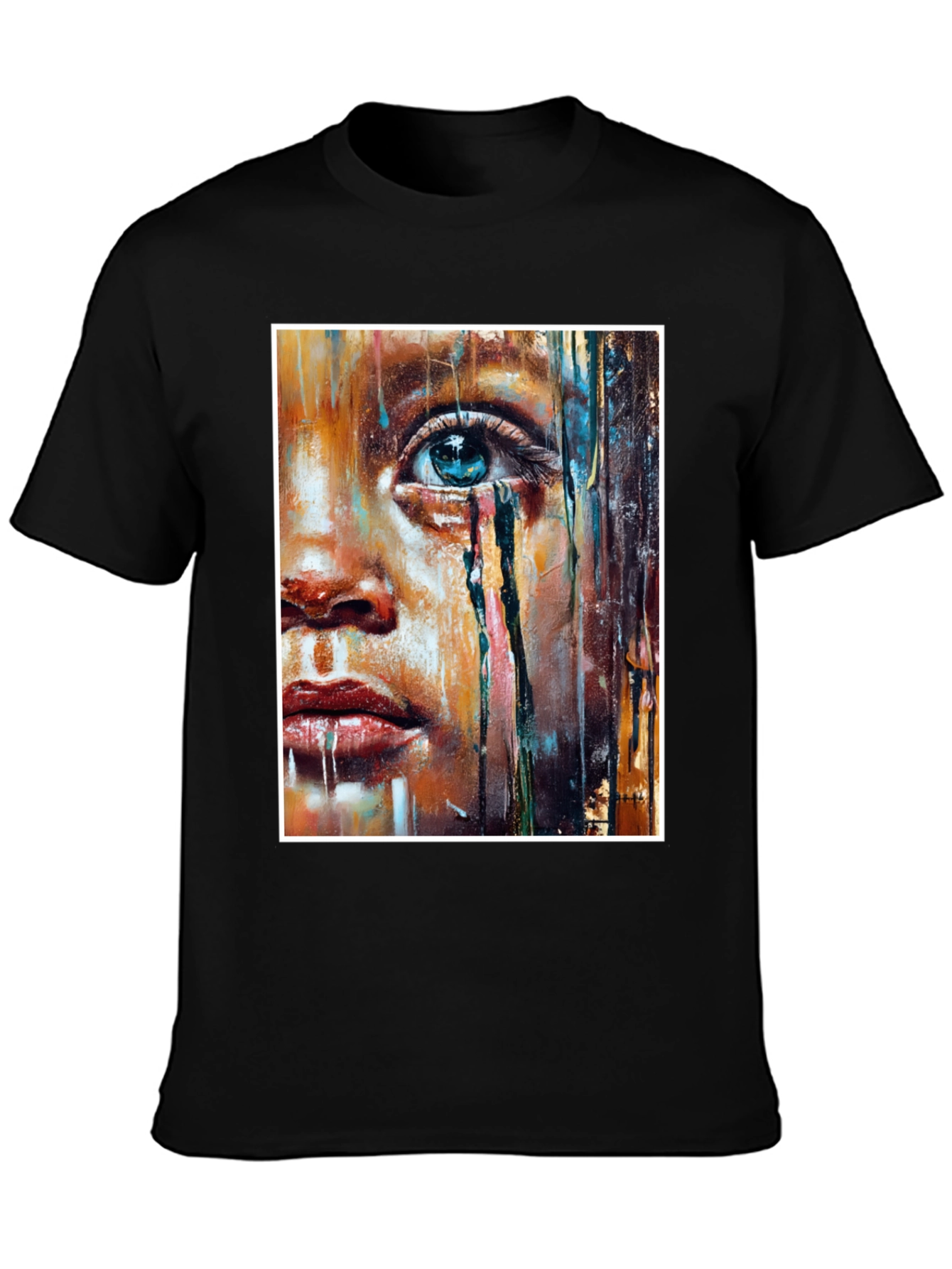 Black Artistic Teary Eye Graphic Black T-Shirt view 3