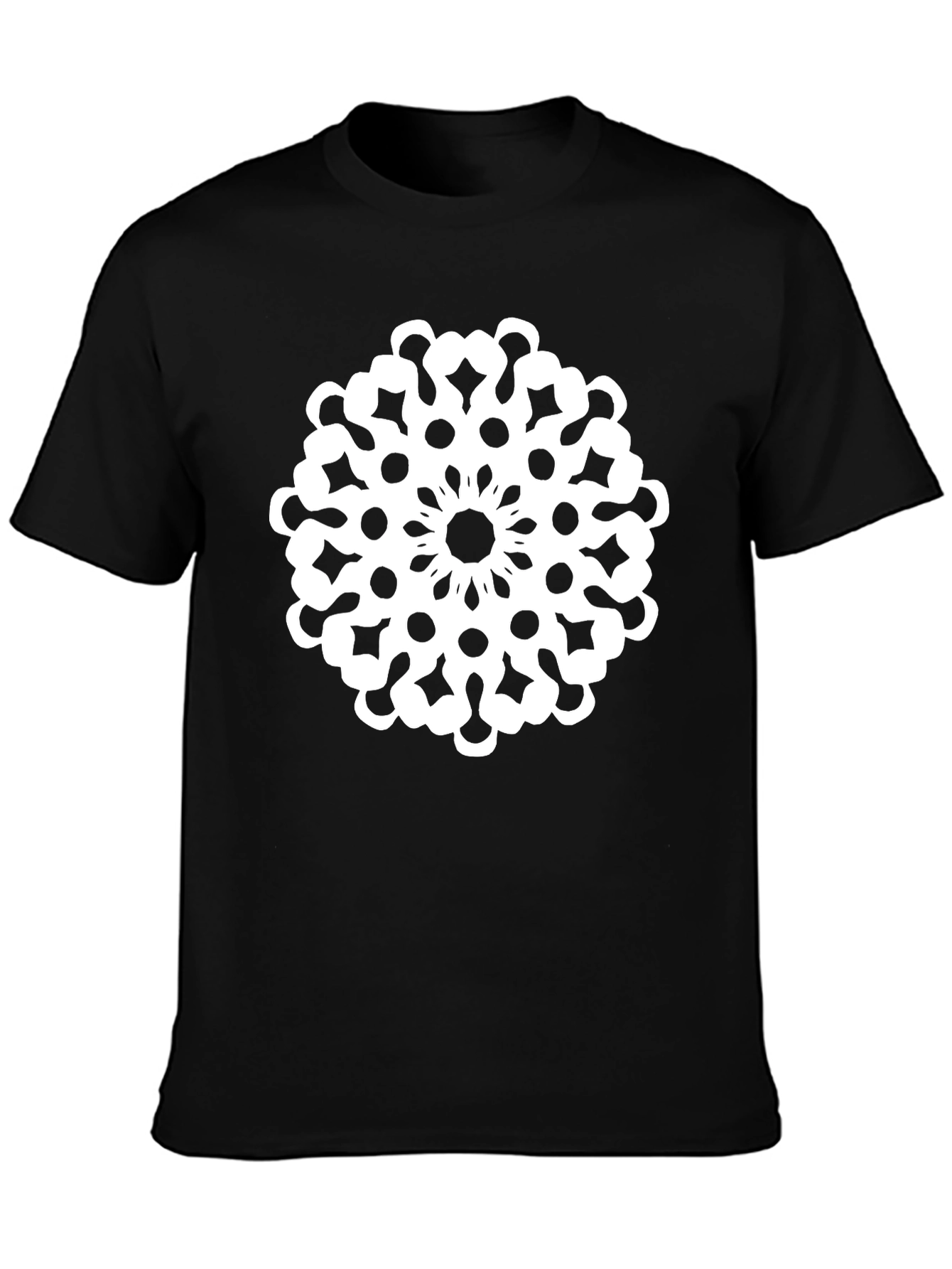 Black Black T-Shirt with Geometric Floral Design view 3