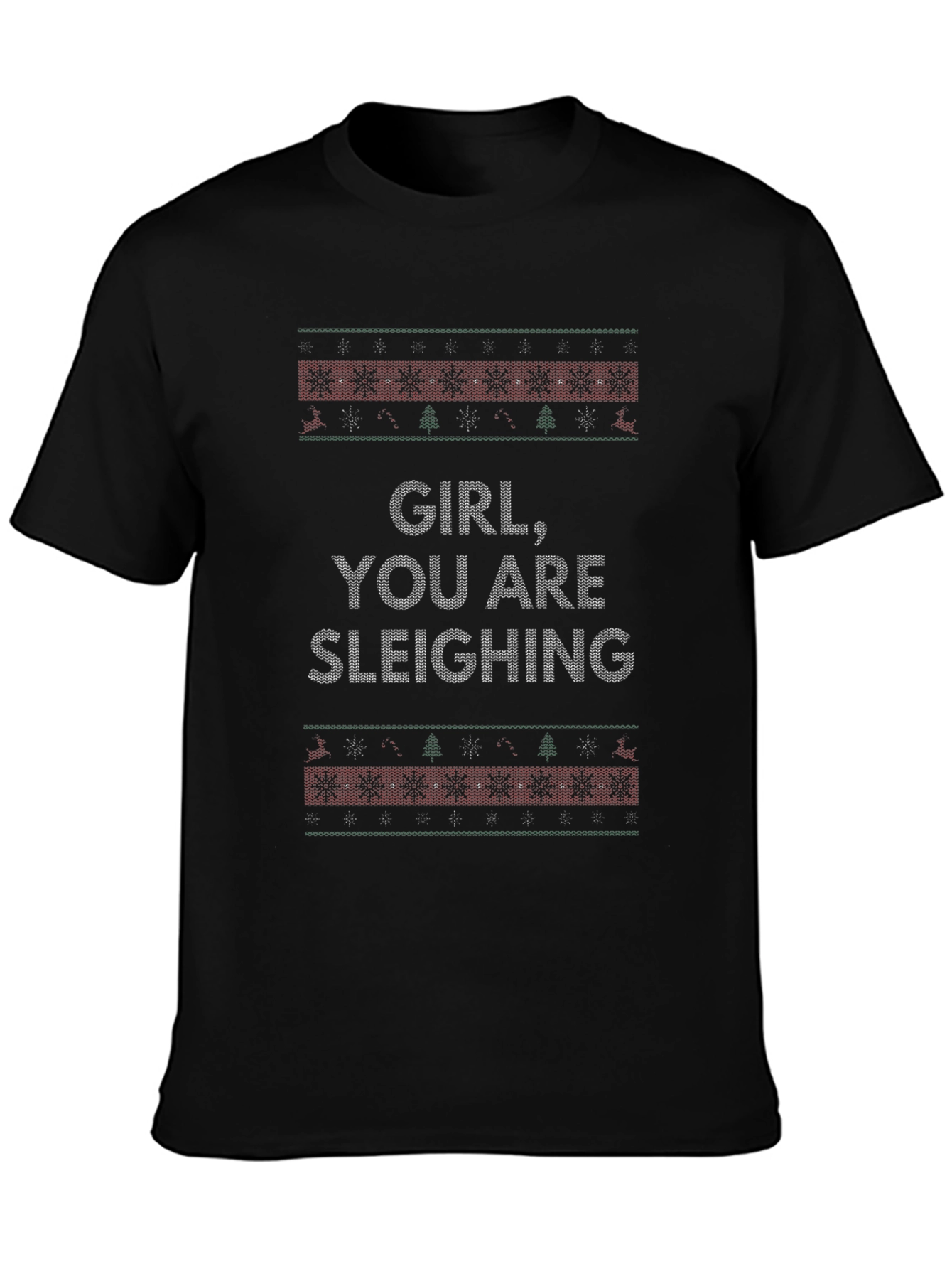 Black Girl You Are Sleighing Ugly Christmas Sweater T-Shirt view 3