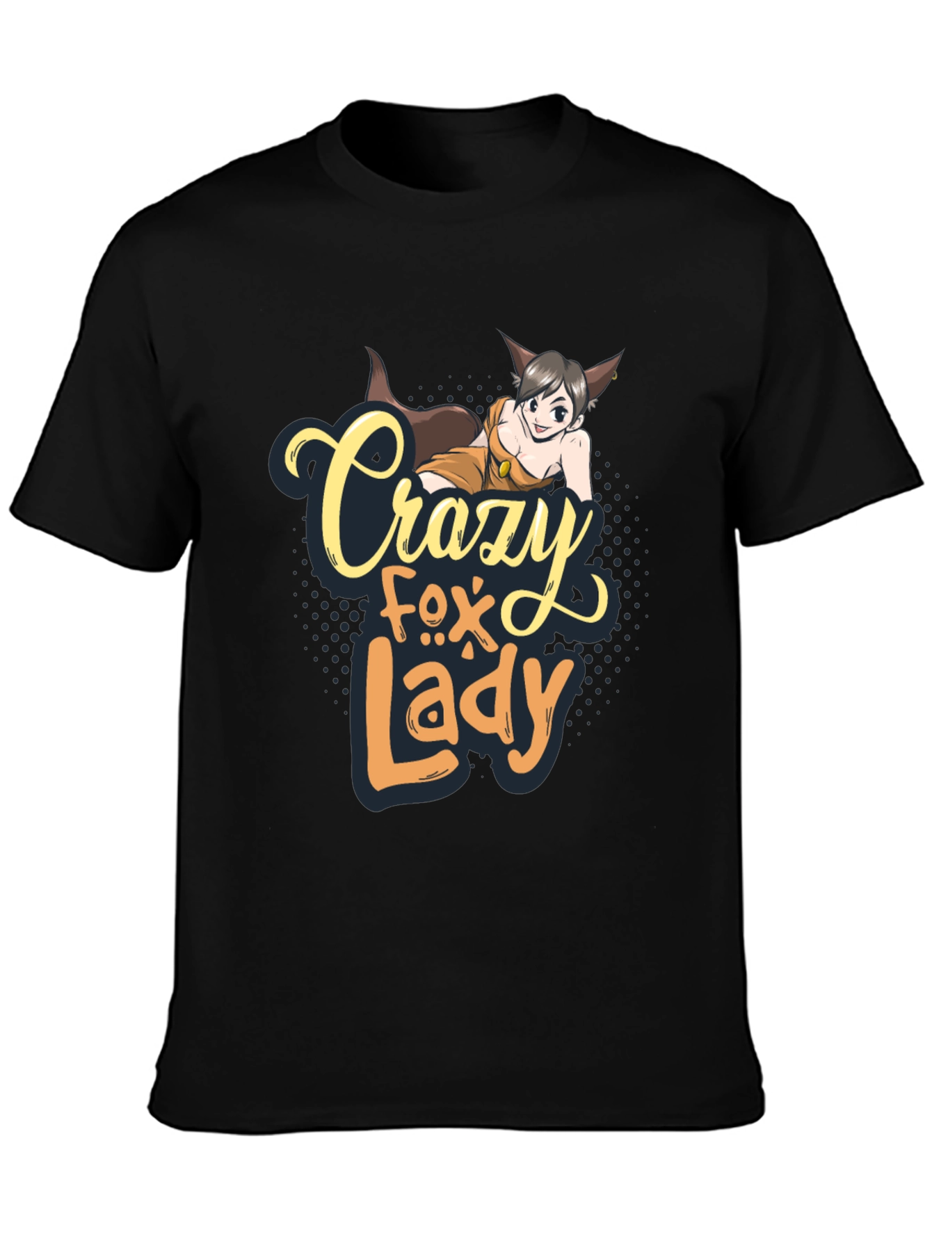 Black Crazy Fox Lady Graphic T-Shirt - Unisex view 3