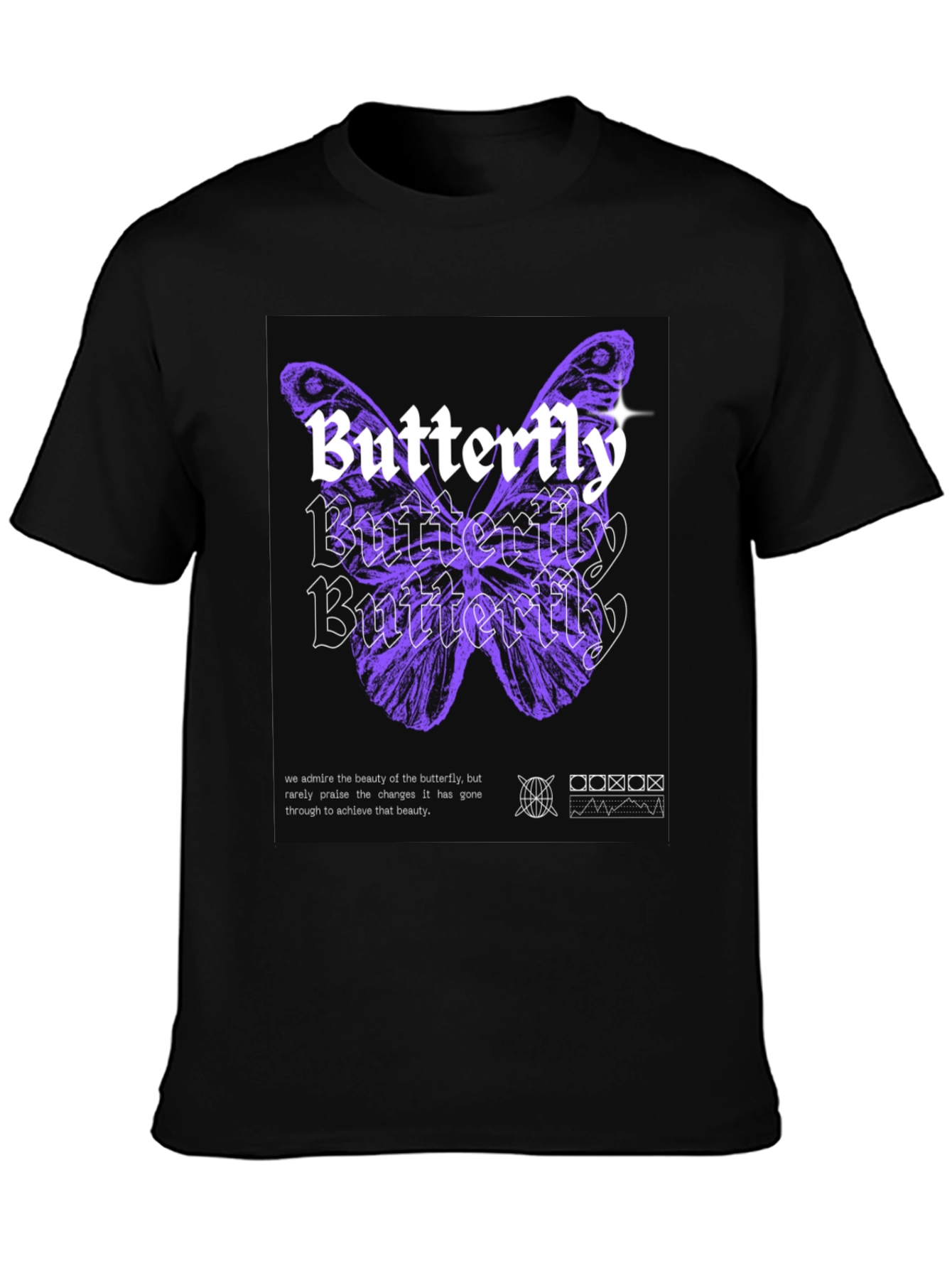 Black Butterfly Graphic Print Black T-Shirt view 3