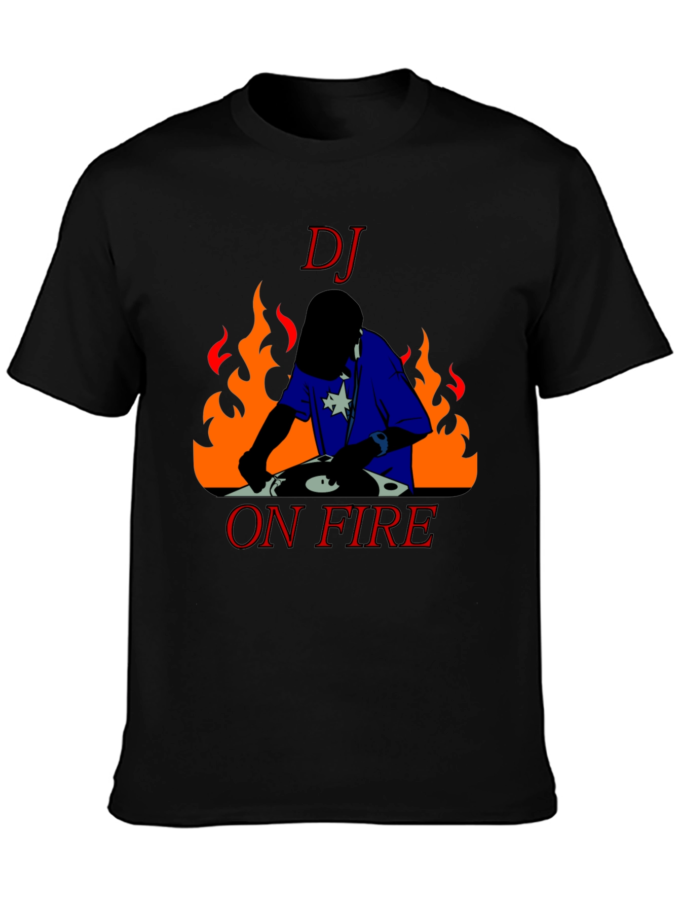 Black DJ On Fire Graphic Tee - Black Cotton T-Shirt view 3