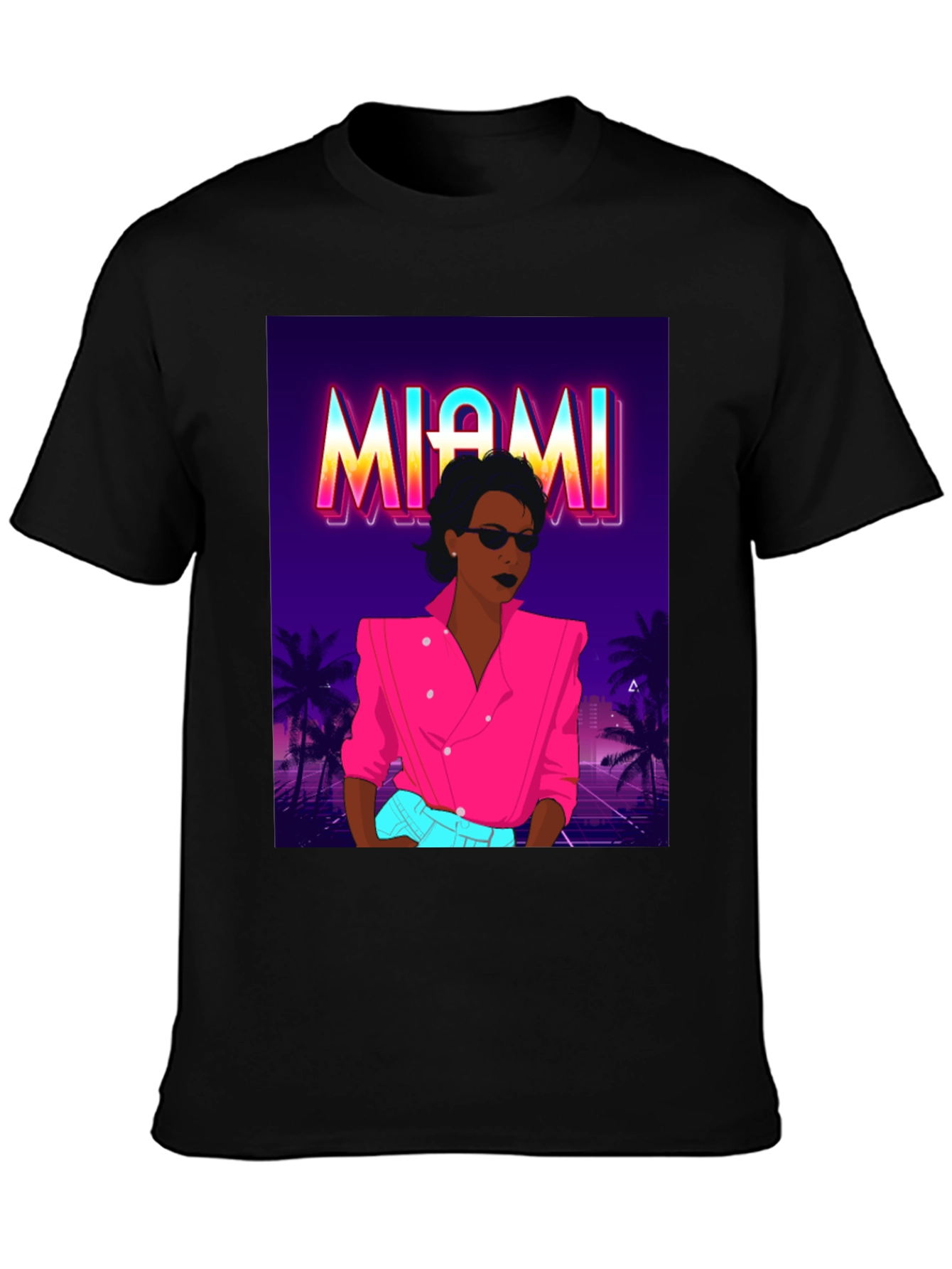 Black Miami Vice Style Graphic T-Shirt - Retro Design view 3
