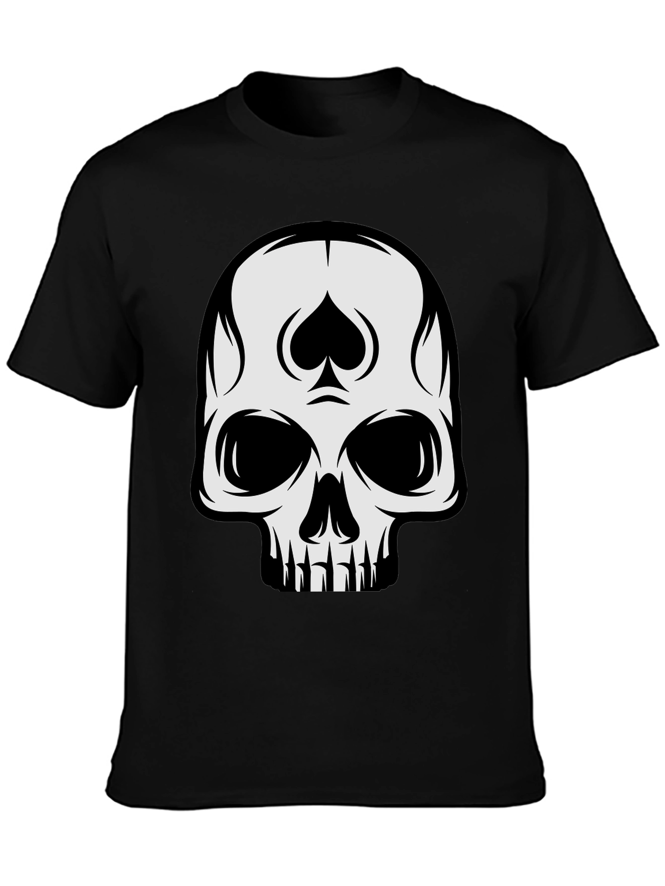 Black Skull Spade Graphic Black T-Shirt view 3