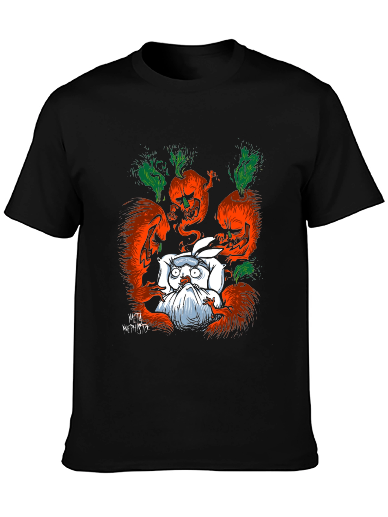 Black Spooky Carrot Rabbit T-Shirt - Dark Humor Graphic Tee view 3