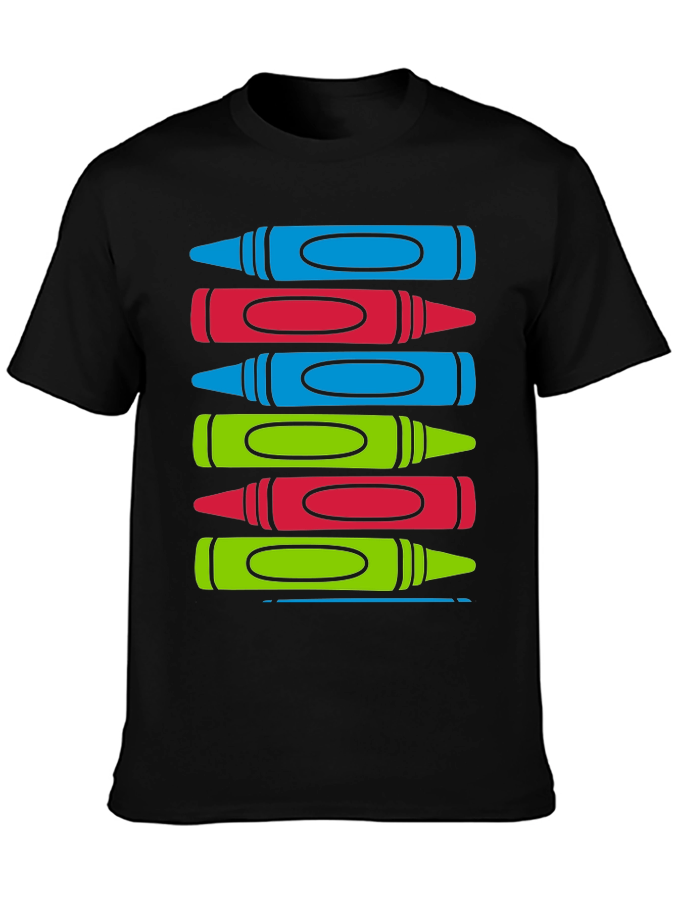 Black Colorful Crayon Stack Graphic Tee view 3