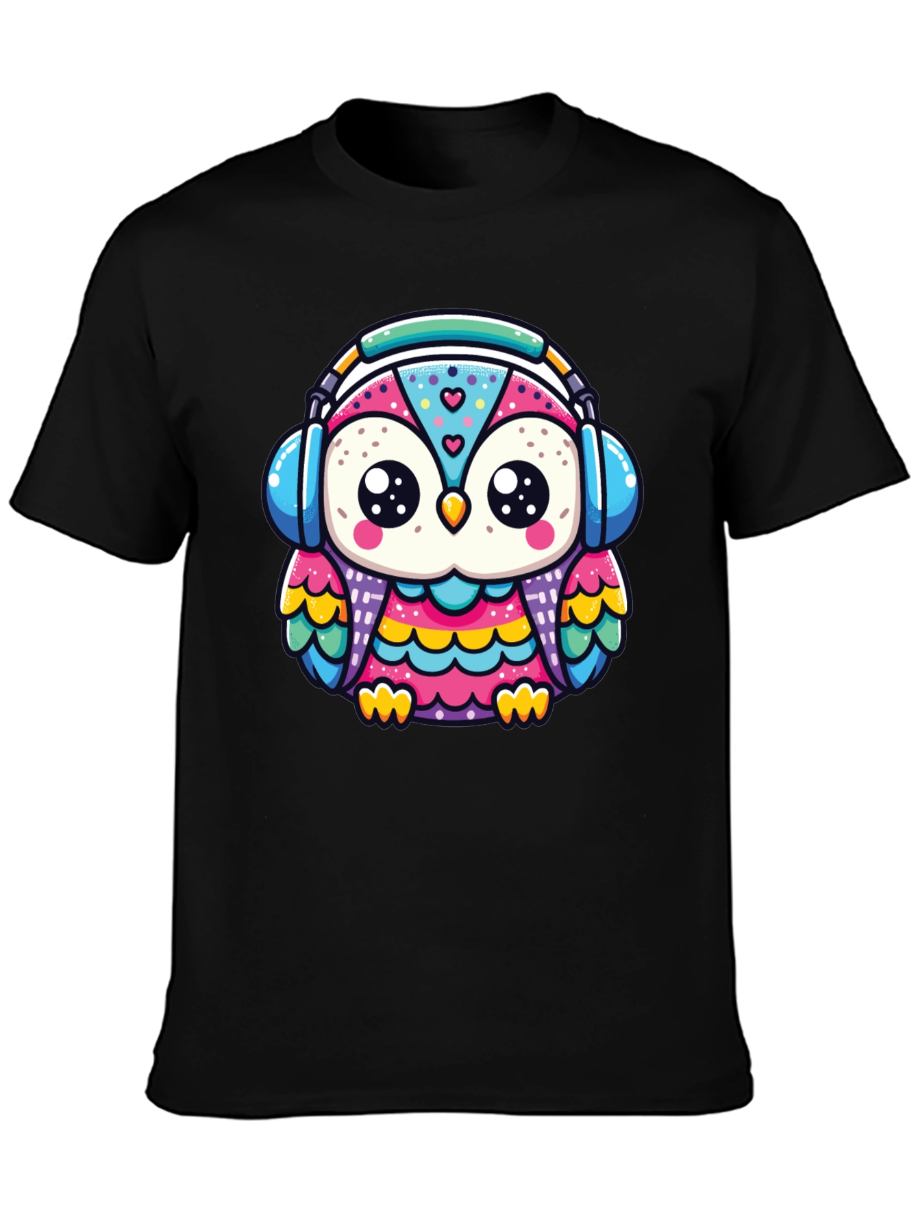 Black Owl Headphone Graphic Tee - Black view 3