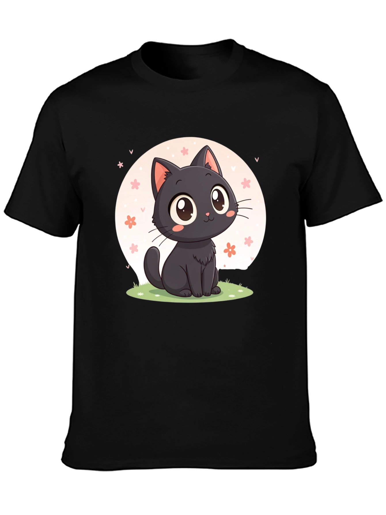 Black Cute Black Cat T-Shirt: Kawaii Cartoon Design view 3
