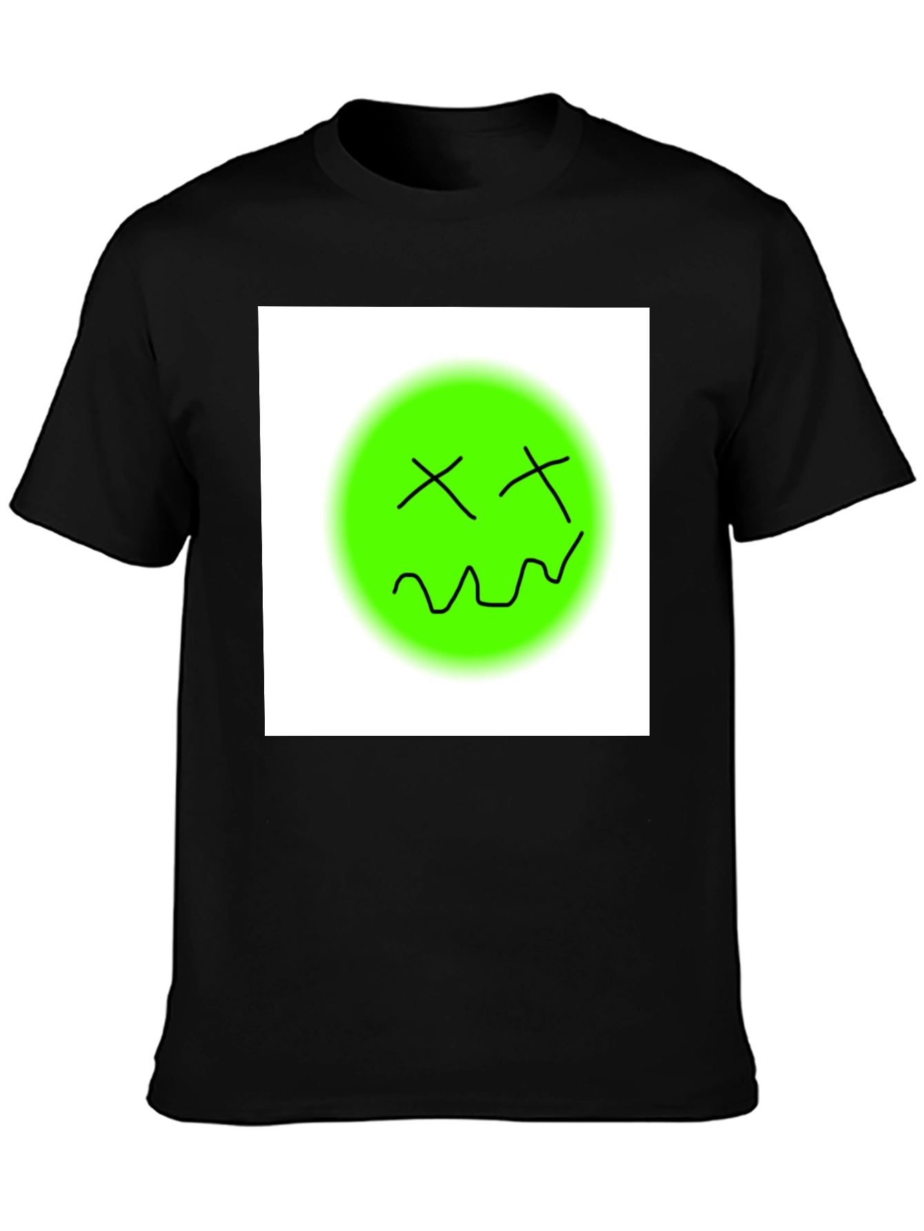 Black Unique Graphic Tee - Green Smiley Face T-Shirt view 3