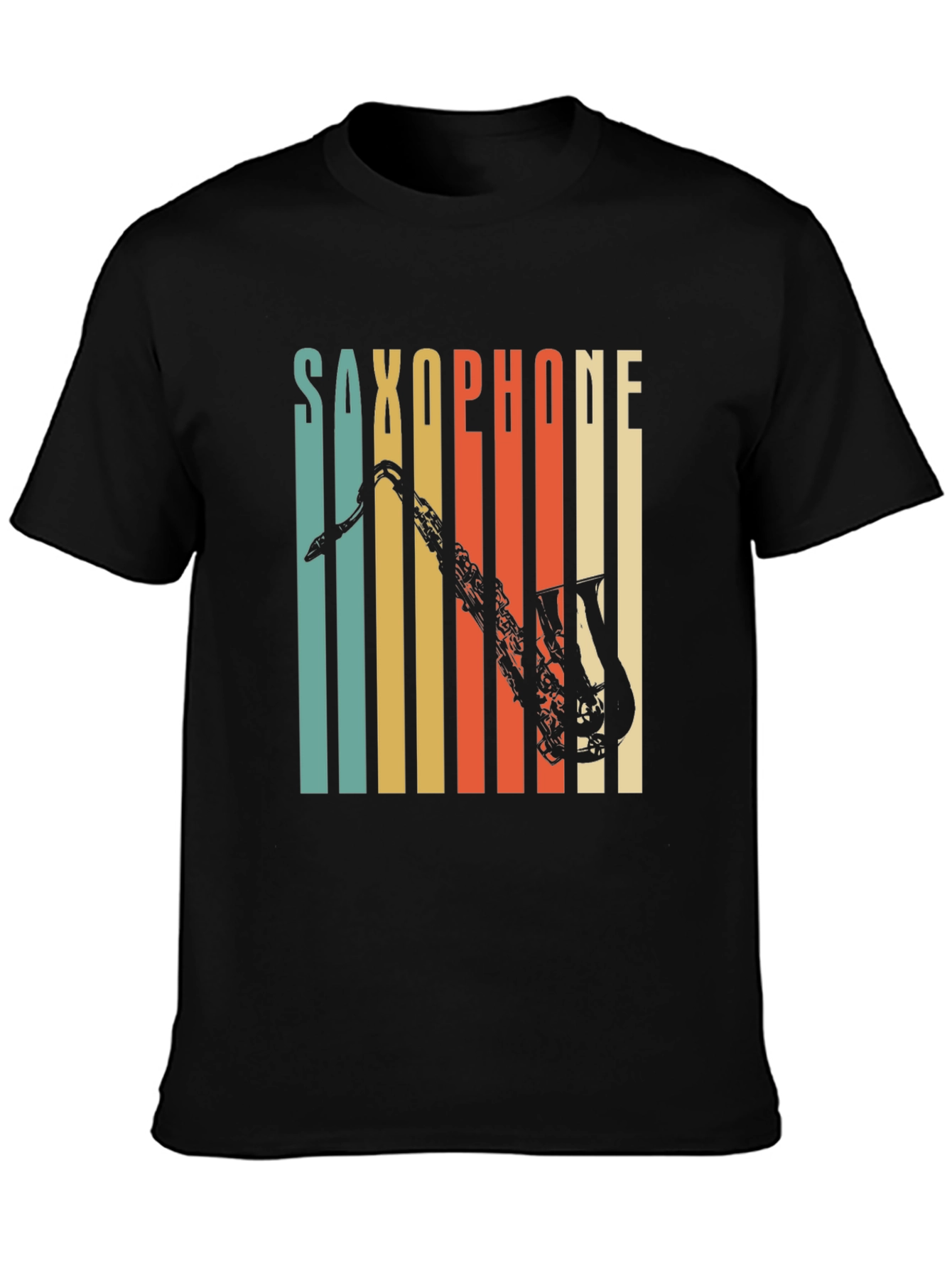 Black Retro Saxophone T-Shirt - Cool Vintage Music Tee view 3