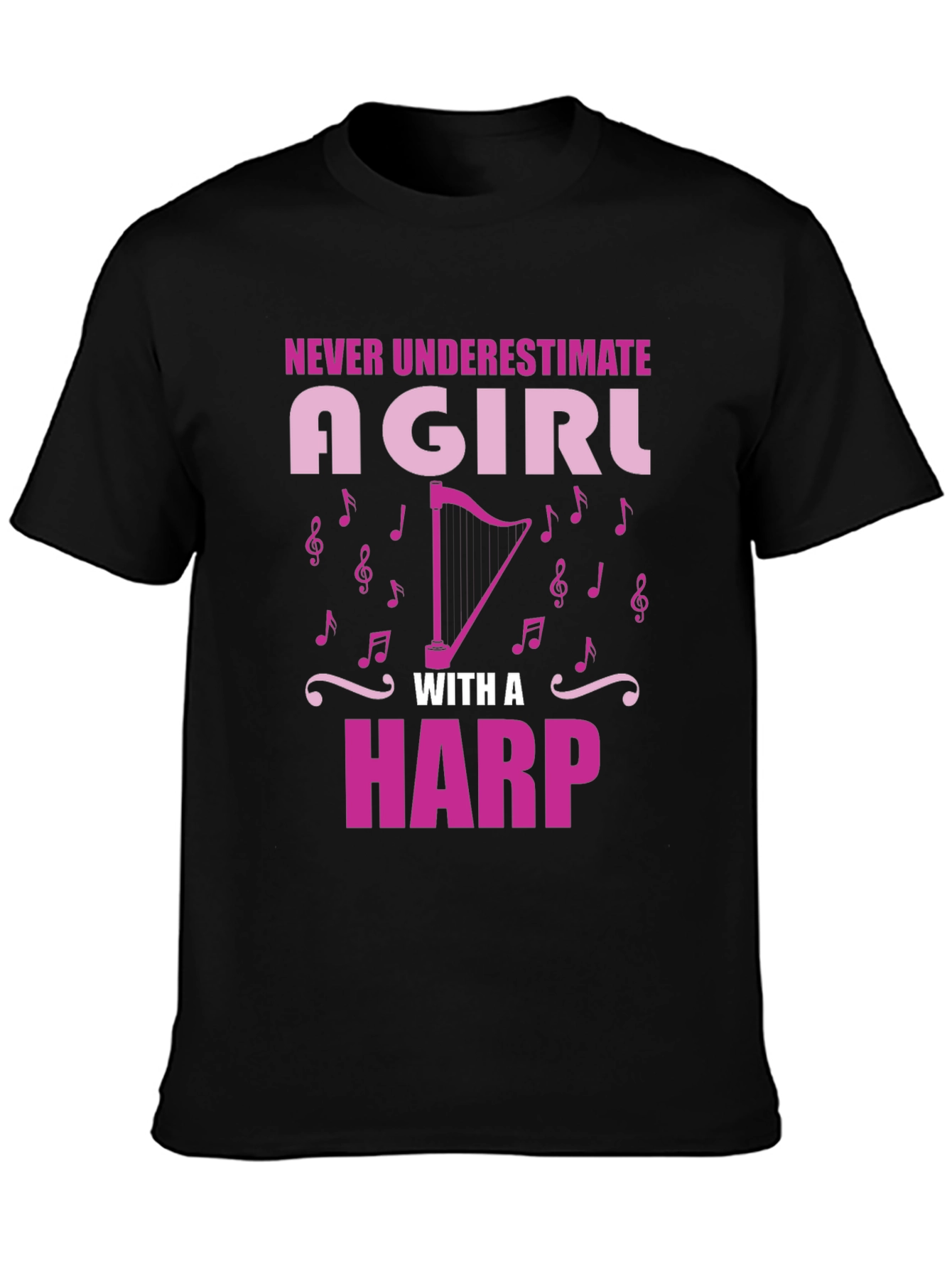 Black Never Underestimate Girl With Harp T-Shirt view 3