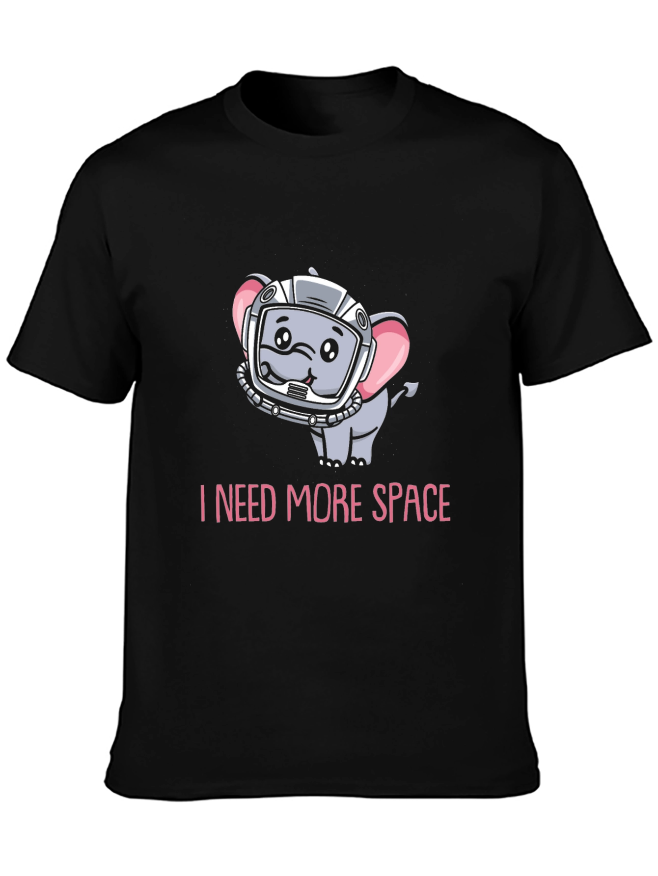 Black I Need More Space T-Shirt: Cute Astronaut Elephant Design view 3