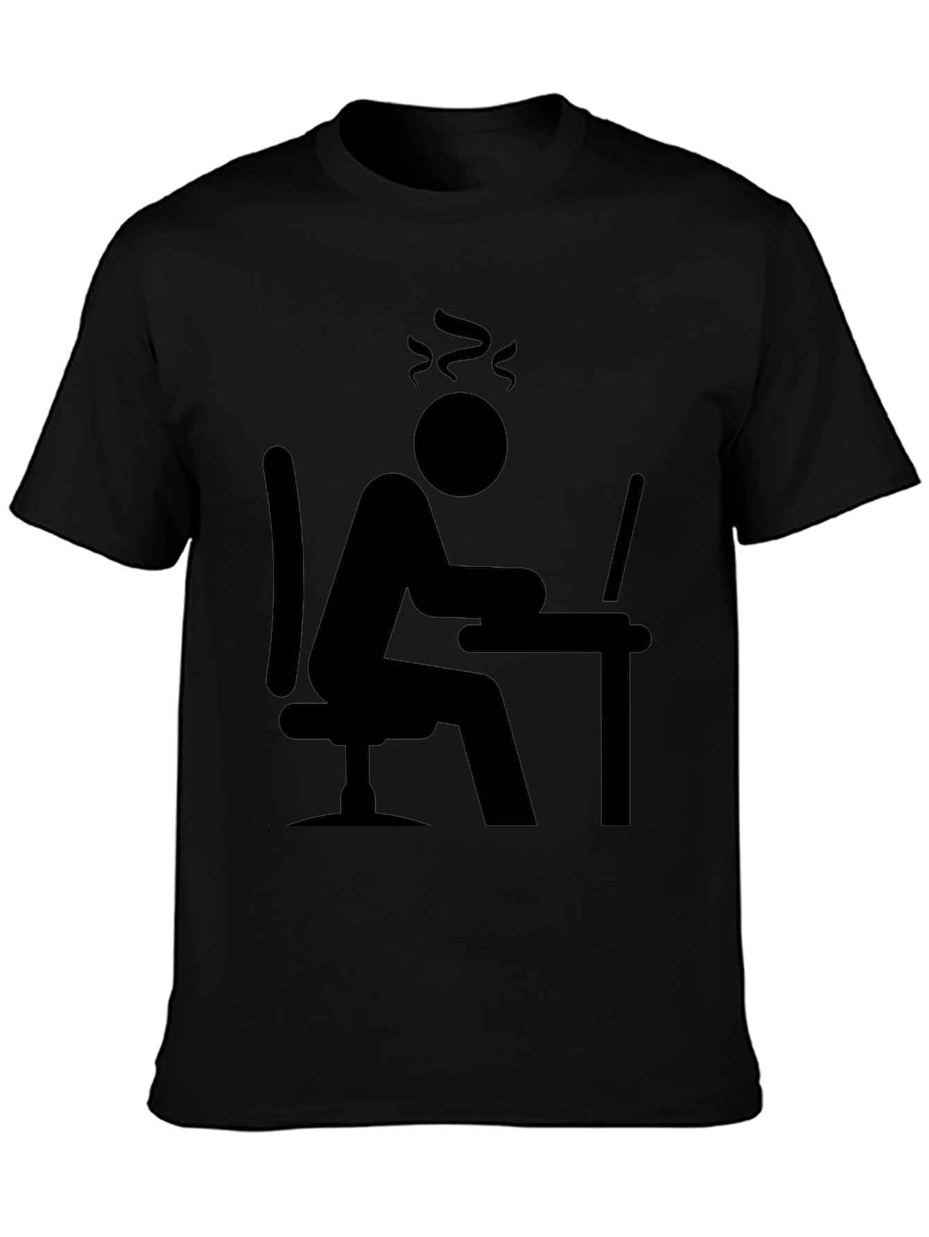 Black Stressed Computer User Graphic T-Shirt view 3
